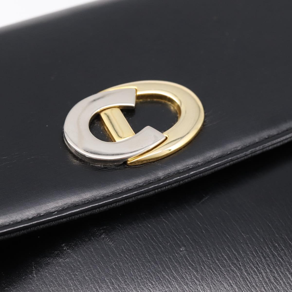 Christian Dior Shoulder Bag Leather Calf Skin Black Gold Tone Auth 196419A