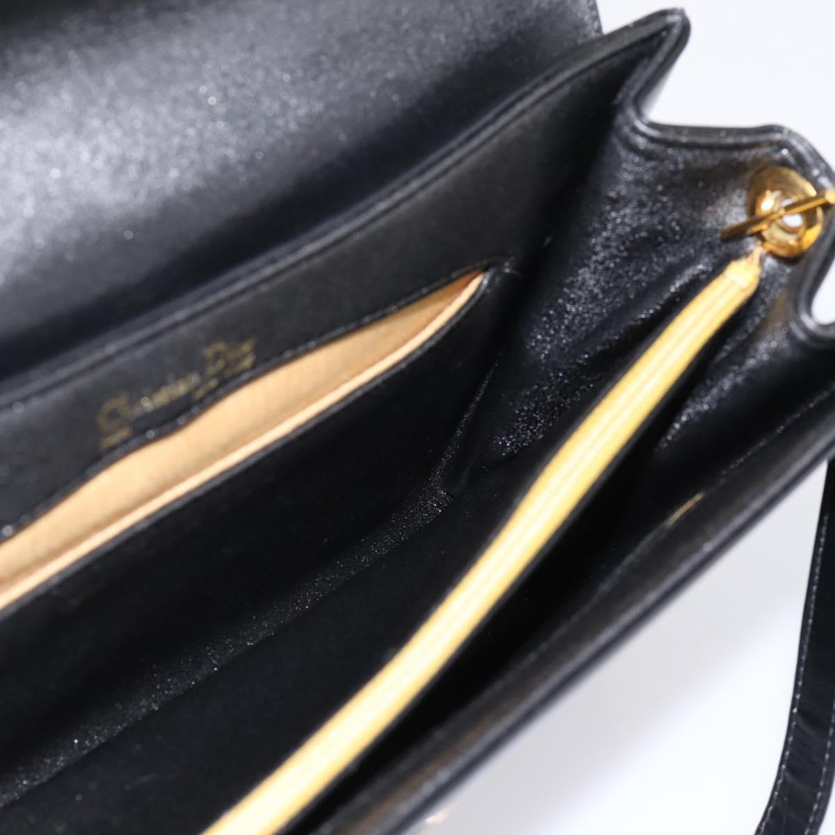 Christian Dior Shoulder Bag Leather Calf Skin Black Gold Tone Auth 196419A