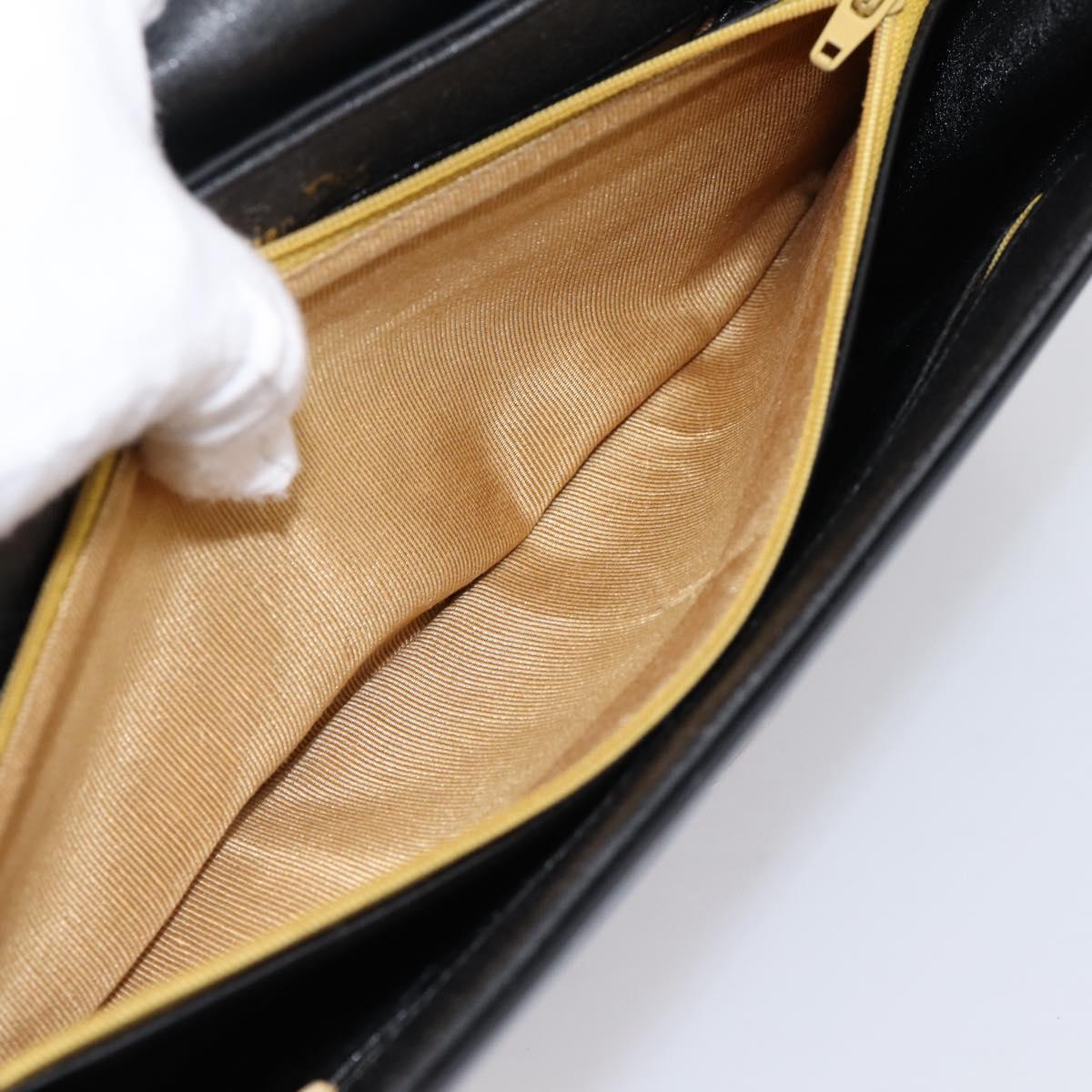 Christian Dior Shoulder Bag Leather Calf Skin Black Gold Tone Auth 196419A