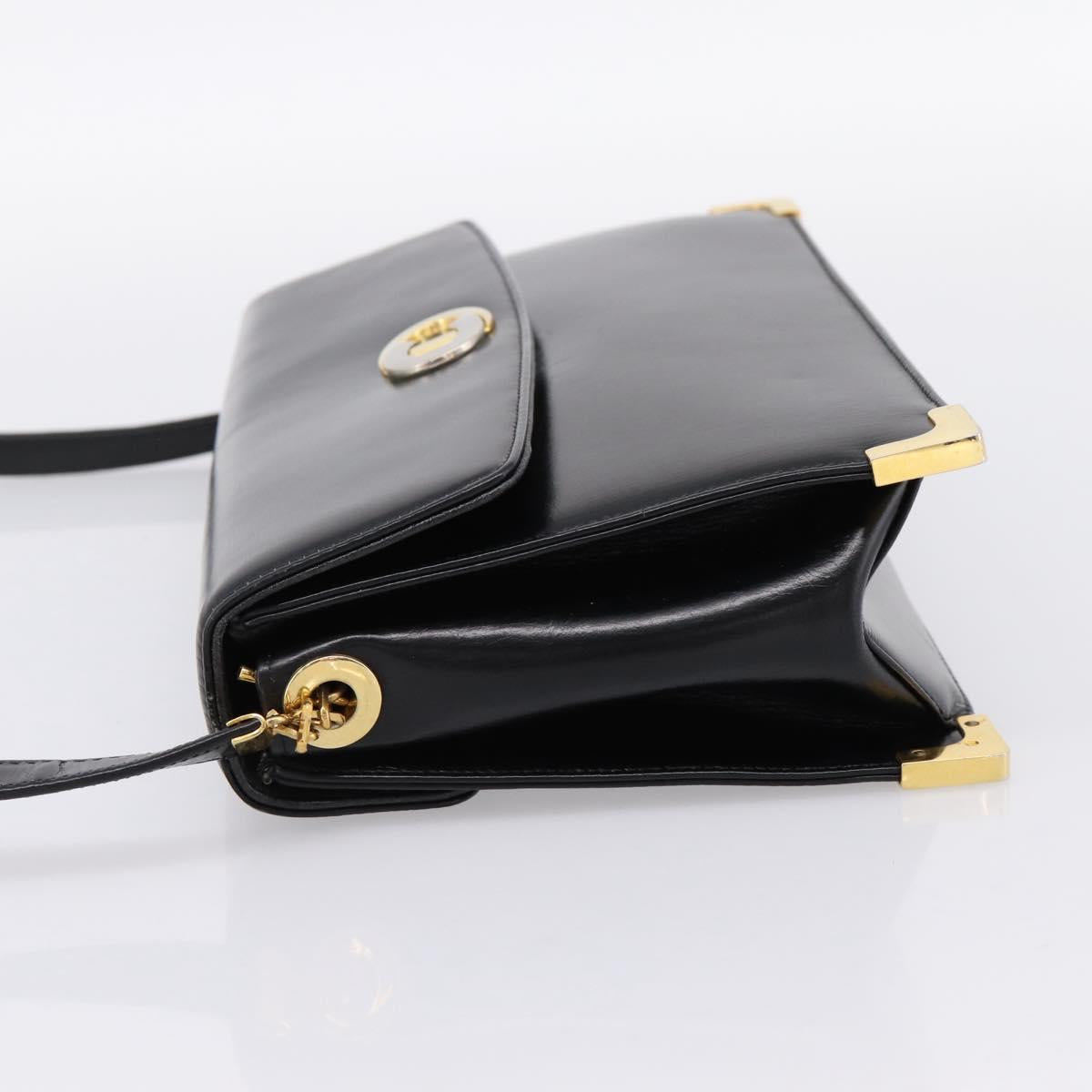 Christian Dior Shoulder Bag Leather Calf Skin Black Gold Tone Auth 196419A