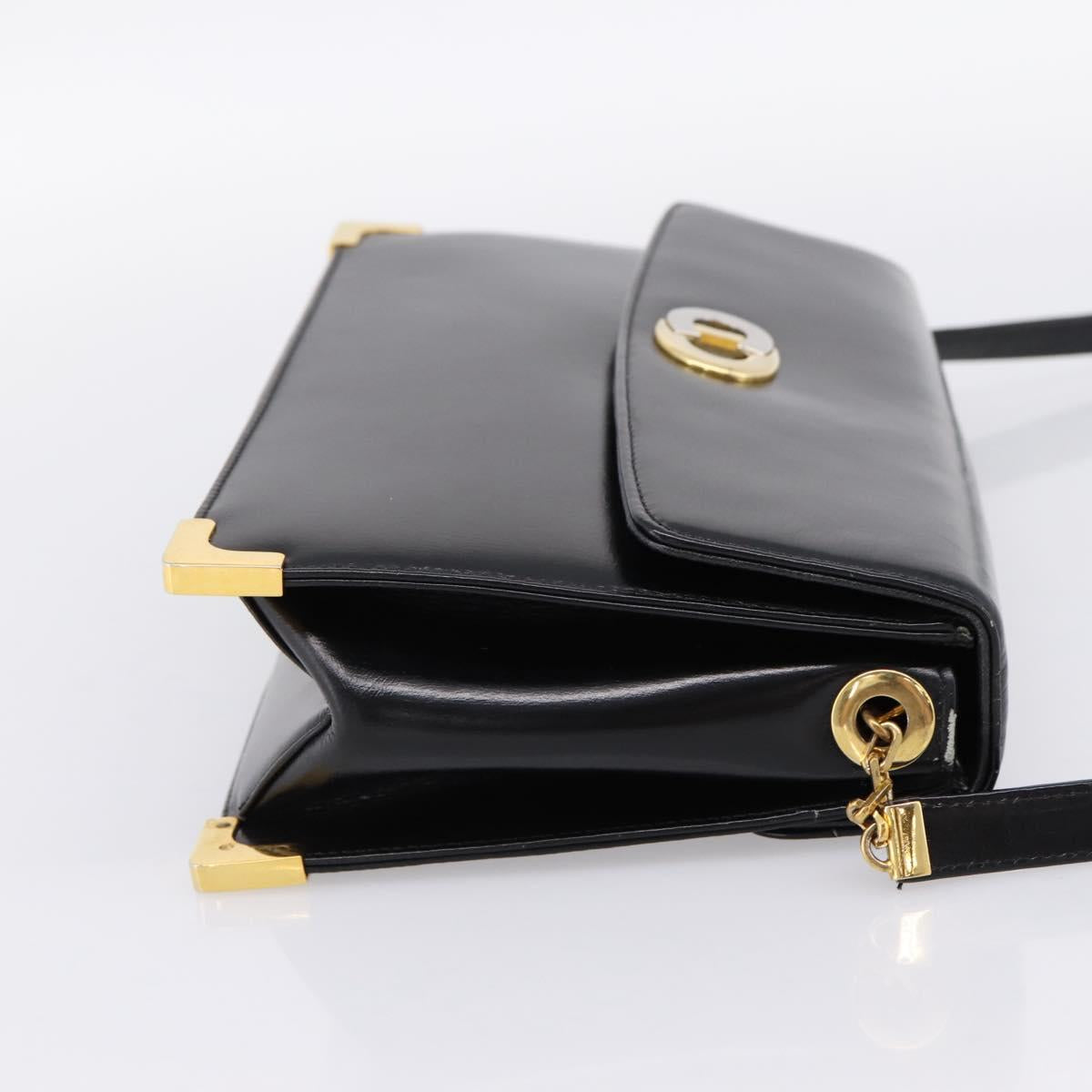 Christian Dior Shoulder Bag Leather Calf Skin Black Gold Tone Auth 196419A