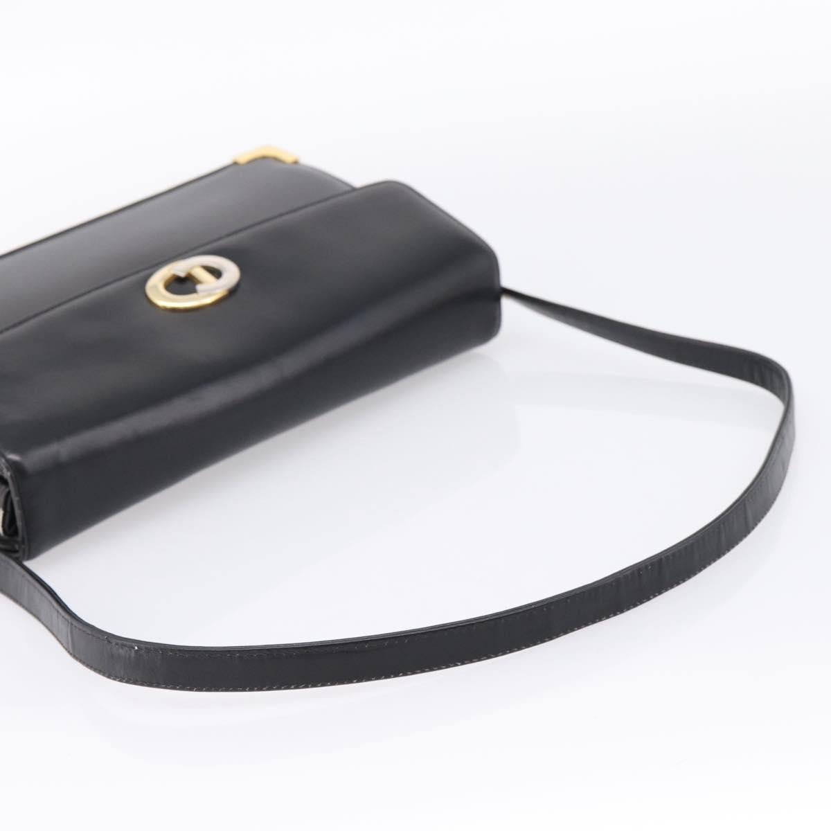Christian Dior Shoulder Bag Leather Calf Skin Black Gold Tone Auth 196419A
