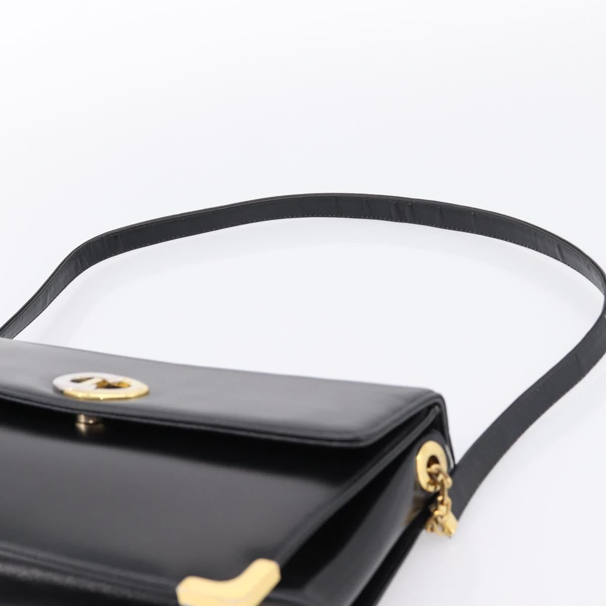 Christian Dior Shoulder Bag Leather Calf Skin Black Gold Tone Auth 196419A