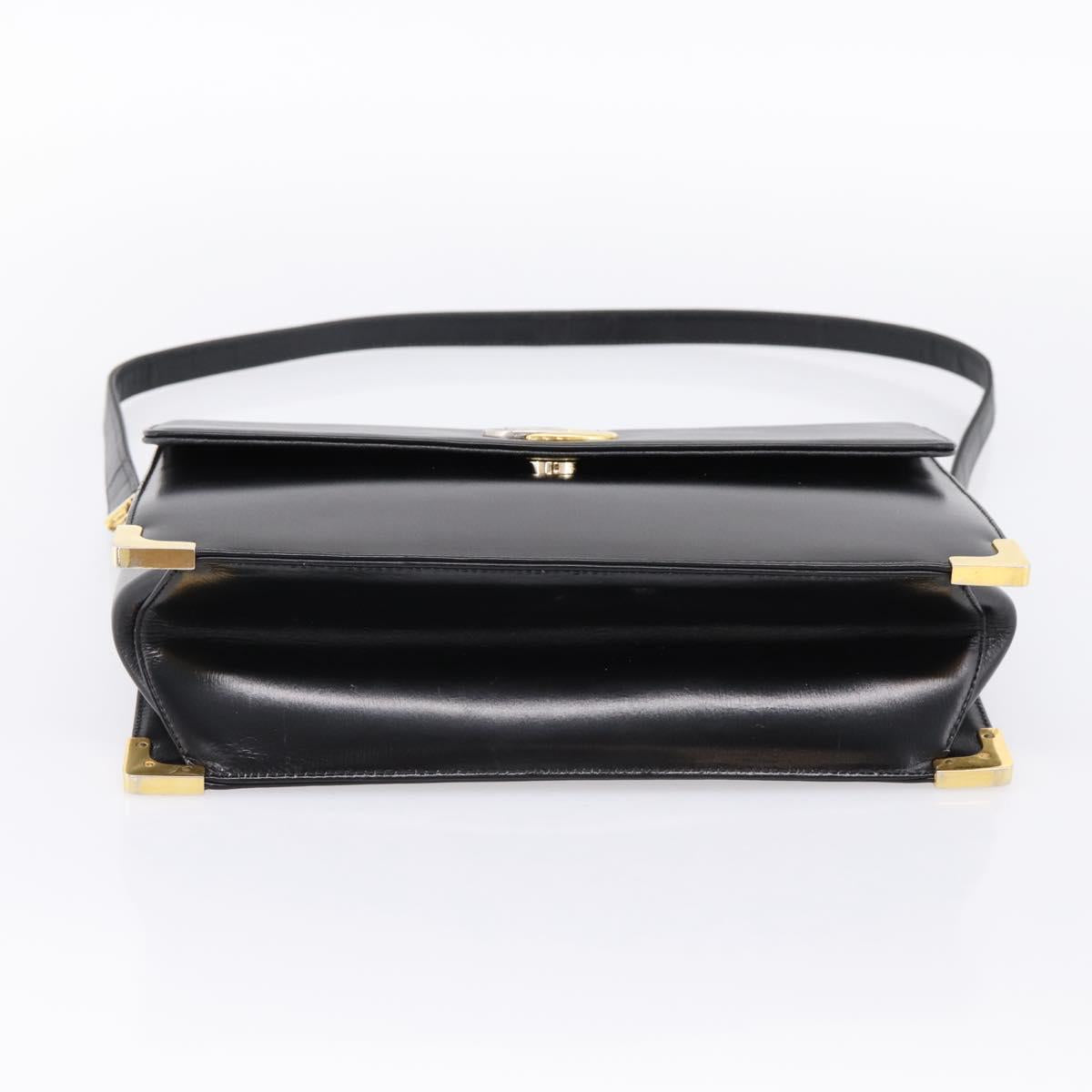 Christian Dior Shoulder Bag Leather Calf Skin Black Gold Tone Auth 196419A