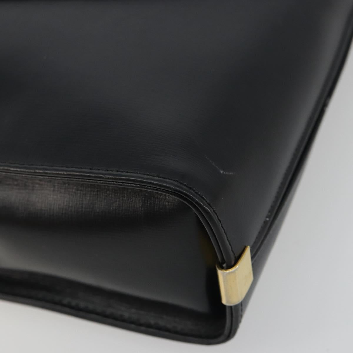 Christian Dior Calf Skin Hand Bag Leather Black Gold Tone Auth 196420