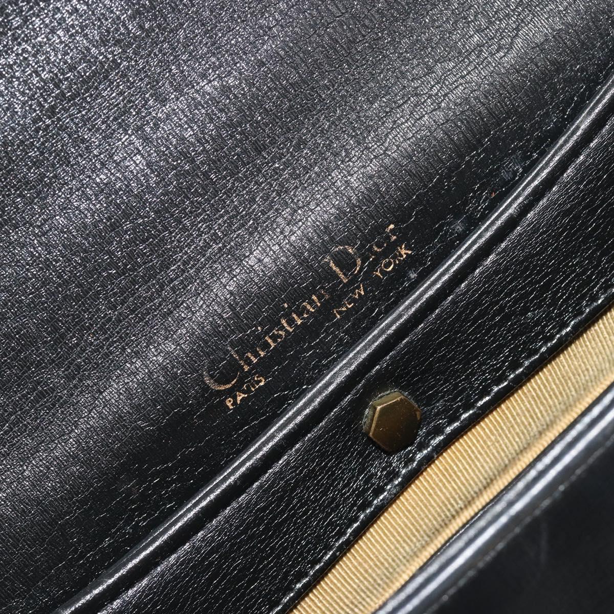 Christian Dior Calf Skin Hand Bag Leather Black Gold Tone Auth 196420