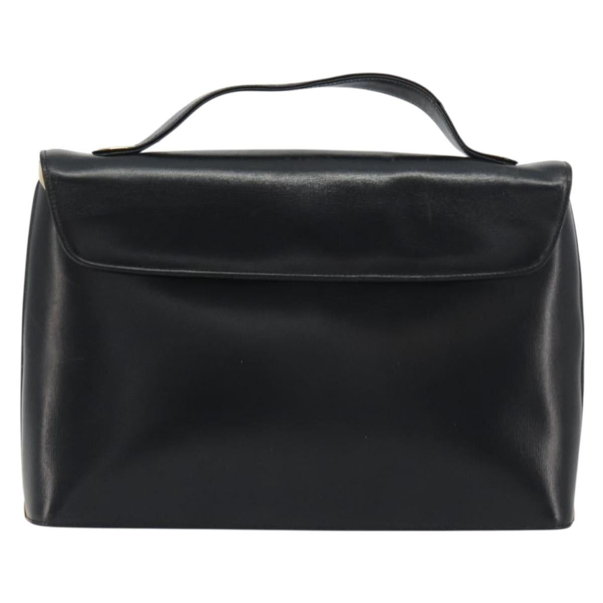 Christian Dior Calf Skin Hand Bag Leather Black Gold Tone Auth 196420