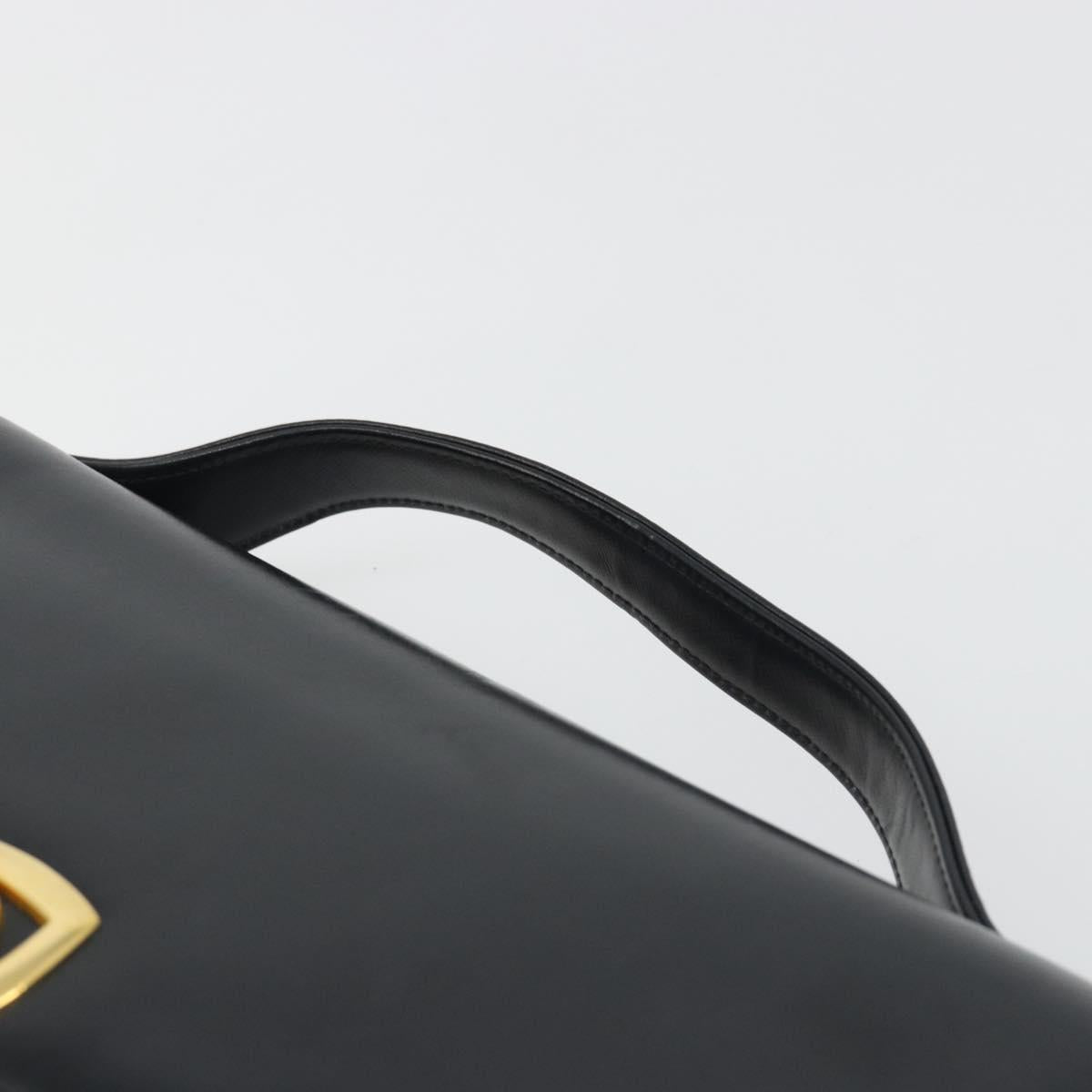 Christian Dior Calf Skin Hand Bag Leather Black Gold Tone Auth 196420