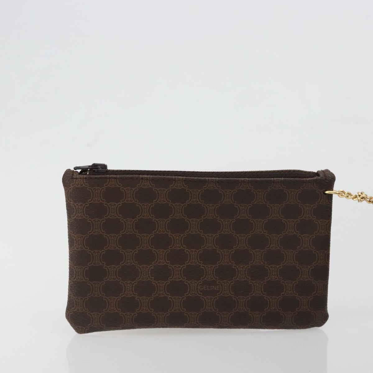 CELINE Macadam Shoulder Bag PVC Leather Brown Gold Tone Auth 196423A