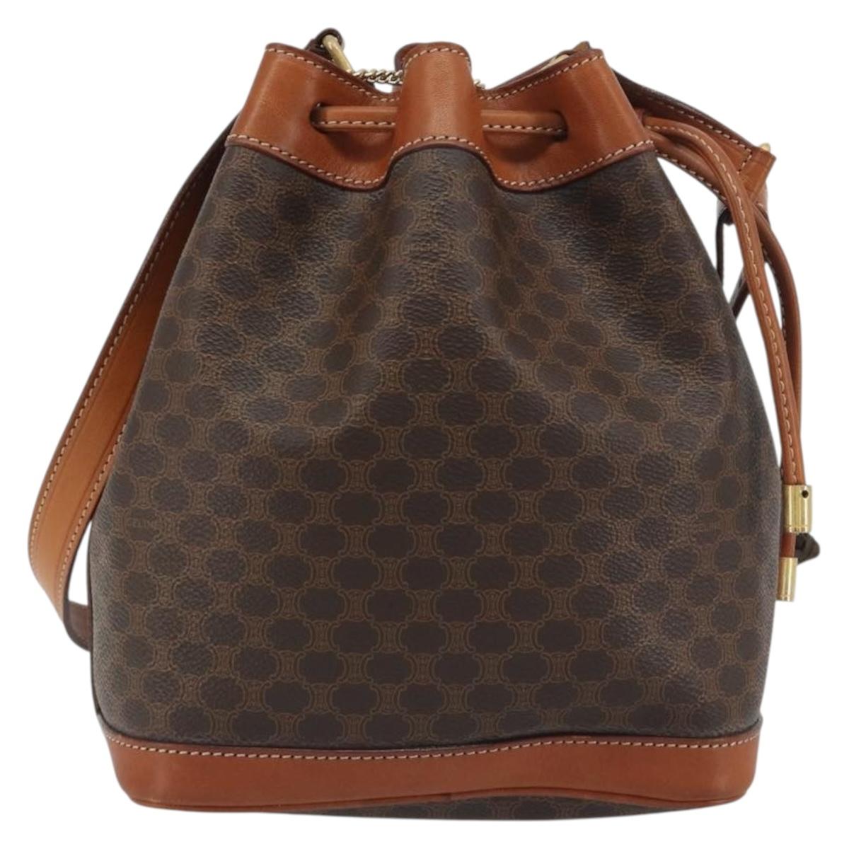 CELINE Macadam Shoulder Bag PVC Leather Brown Gold Tone Auth 196423A