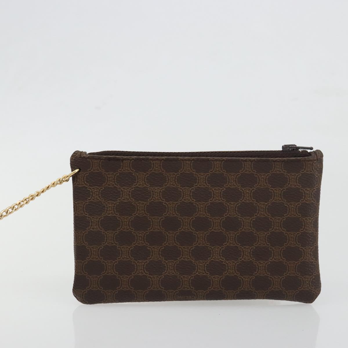 CELINE Macadam Shoulder Bag PVC Leather Brown Gold Tone Auth 196423A