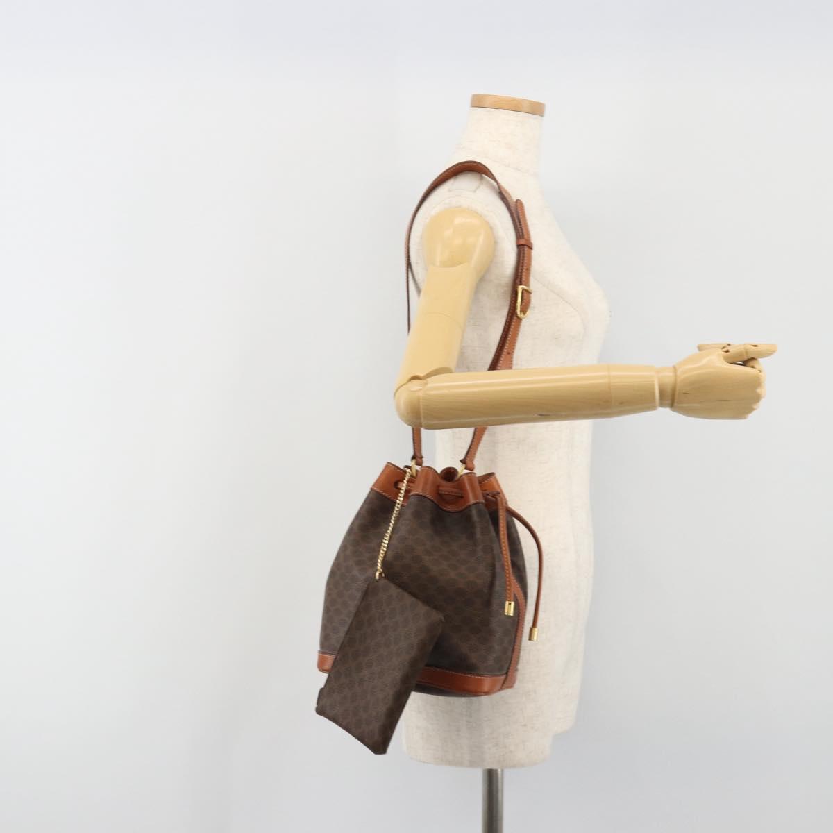 CELINE Macadam Shoulder Bag PVC Leather Brown Gold Tone Auth 196423A