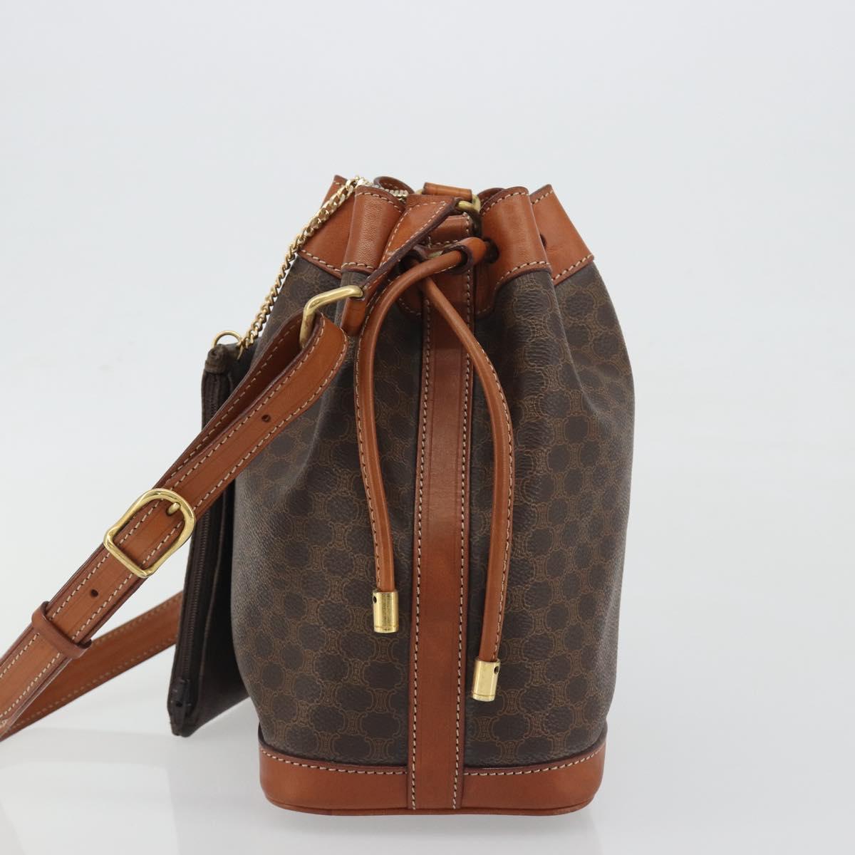 CELINE Macadam Shoulder Bag PVC Leather Brown Gold Tone Auth 196423A