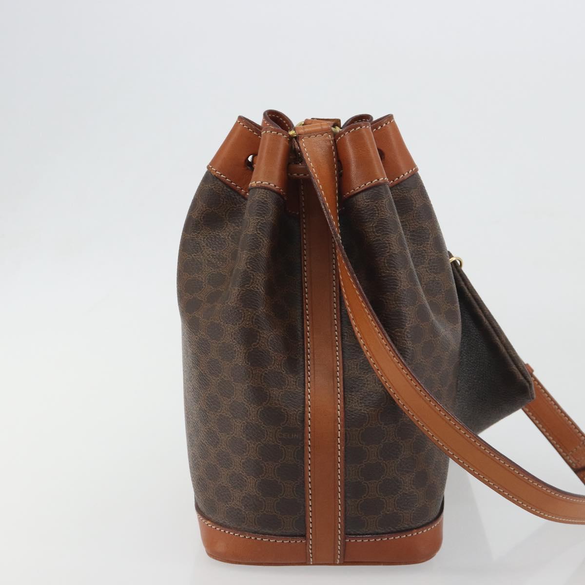 CELINE Macadam Shoulder Bag PVC Leather Brown Gold Tone Auth 196423A