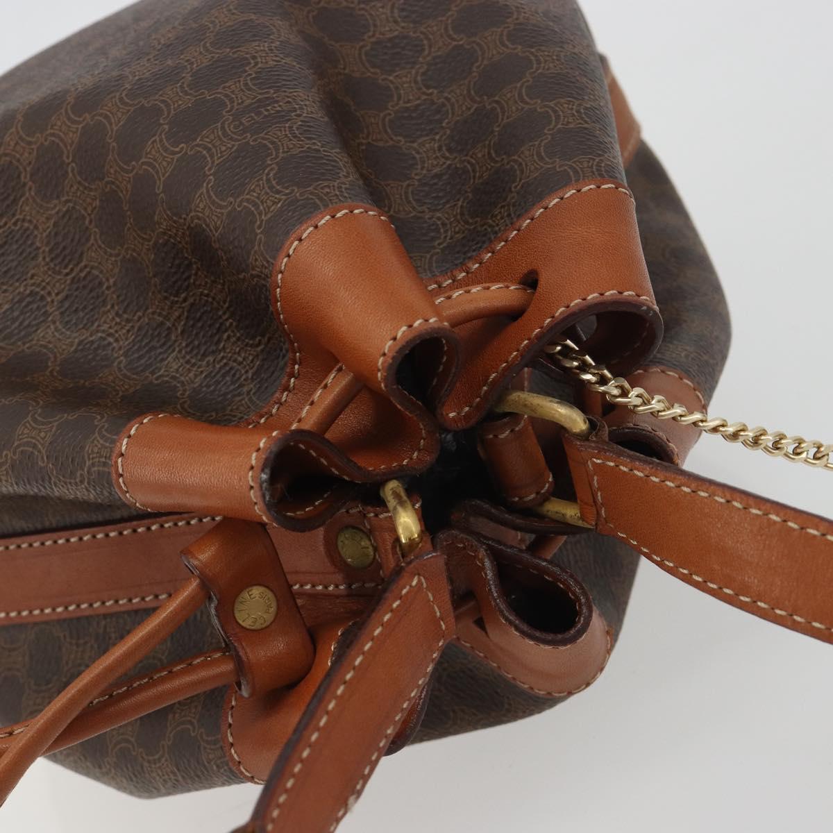 CELINE Macadam Shoulder Bag PVC Leather Brown Gold Tone Auth 196423A