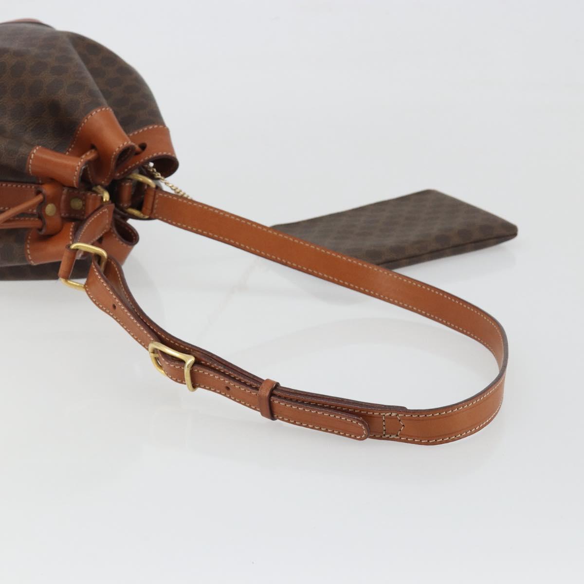 CELINE Macadam Shoulder Bag PVC Leather Brown Gold Tone Auth 196423A