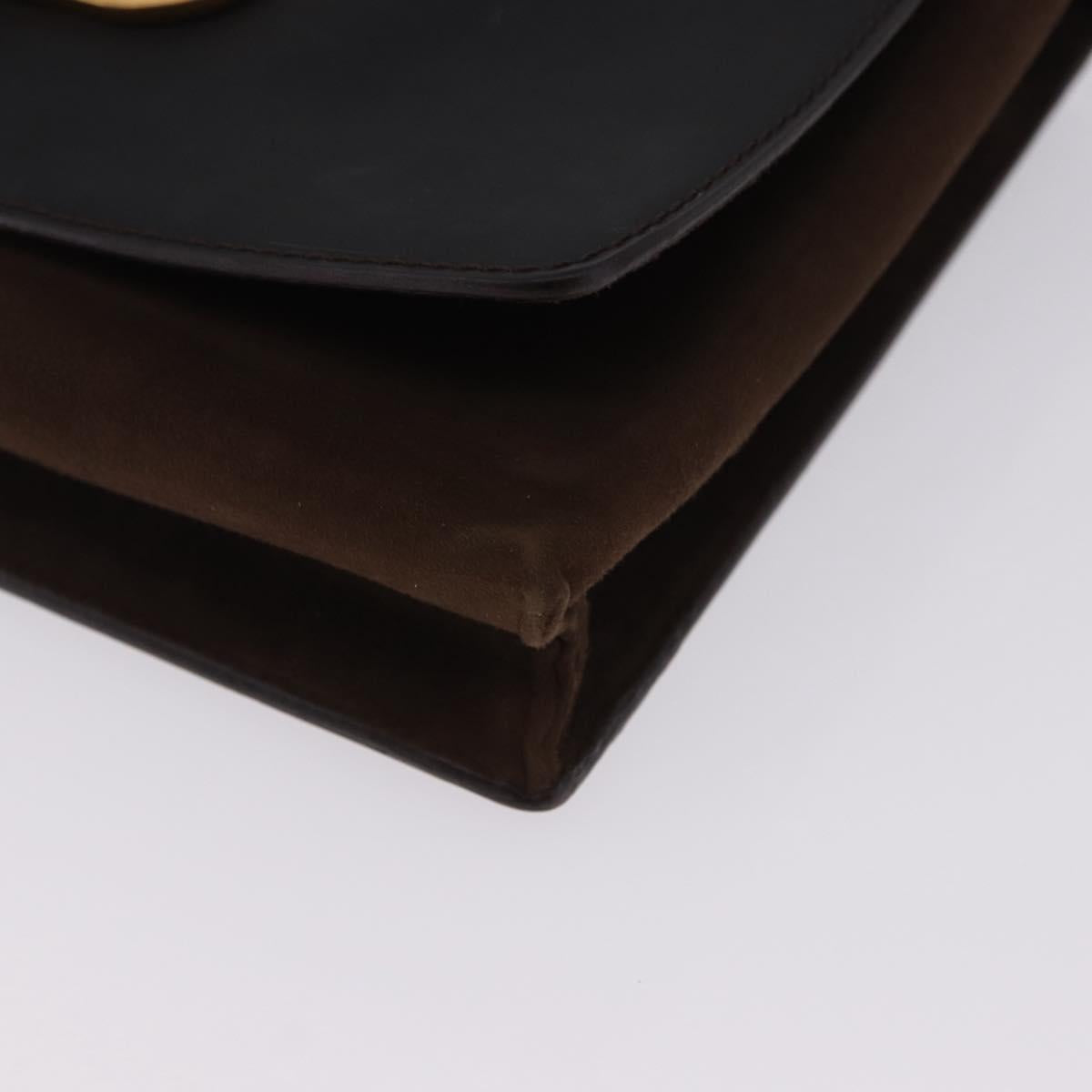 LOEWE Shoulder Bag Suede Dark Brown Gold Tone Auth 196425A