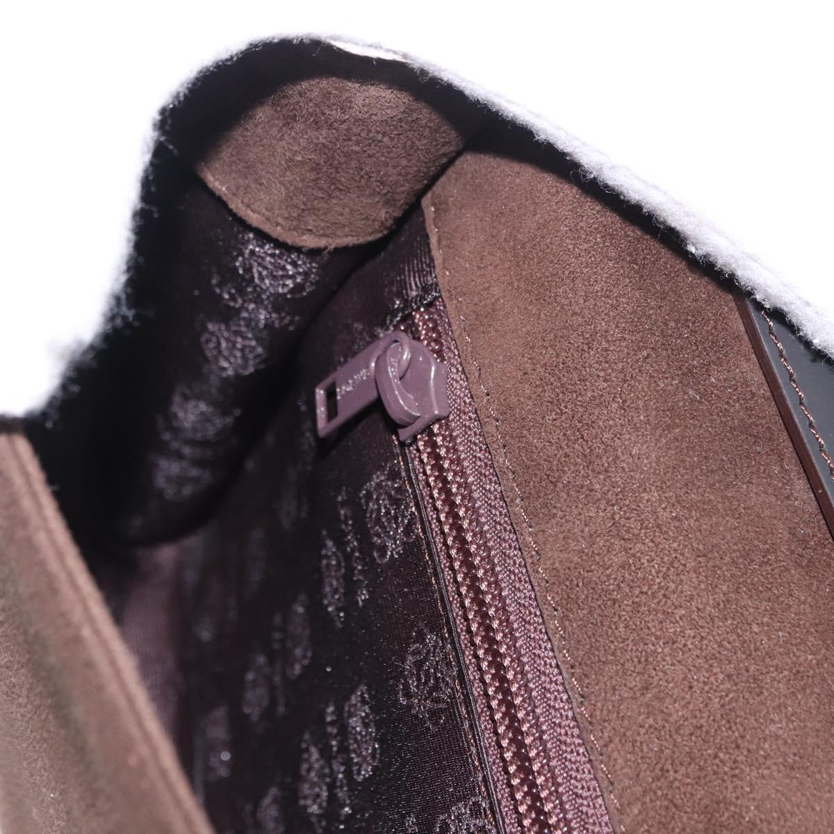 LOEWE Shoulder Bag Suede Dark Brown Gold Tone Auth 196425A
