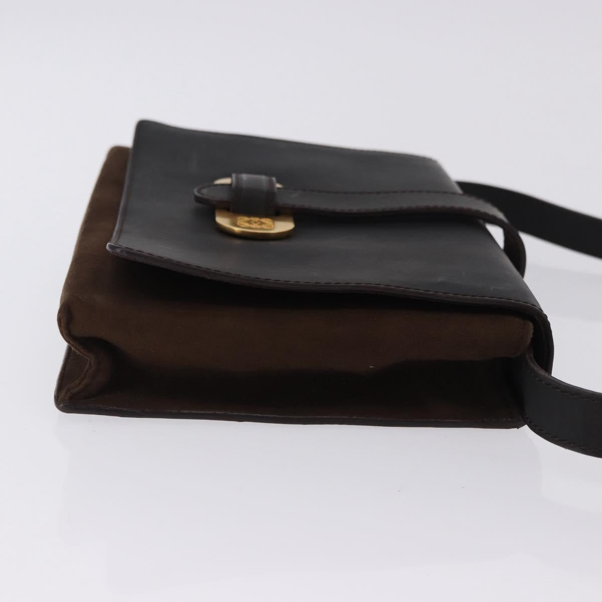 LOEWE Shoulder Bag Suede Dark Brown Gold Tone Auth 196425A