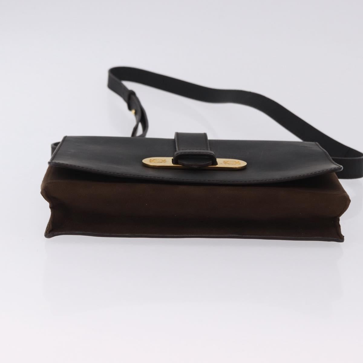 LOEWE Shoulder Bag Suede Dark Brown Gold Tone Auth 196425A