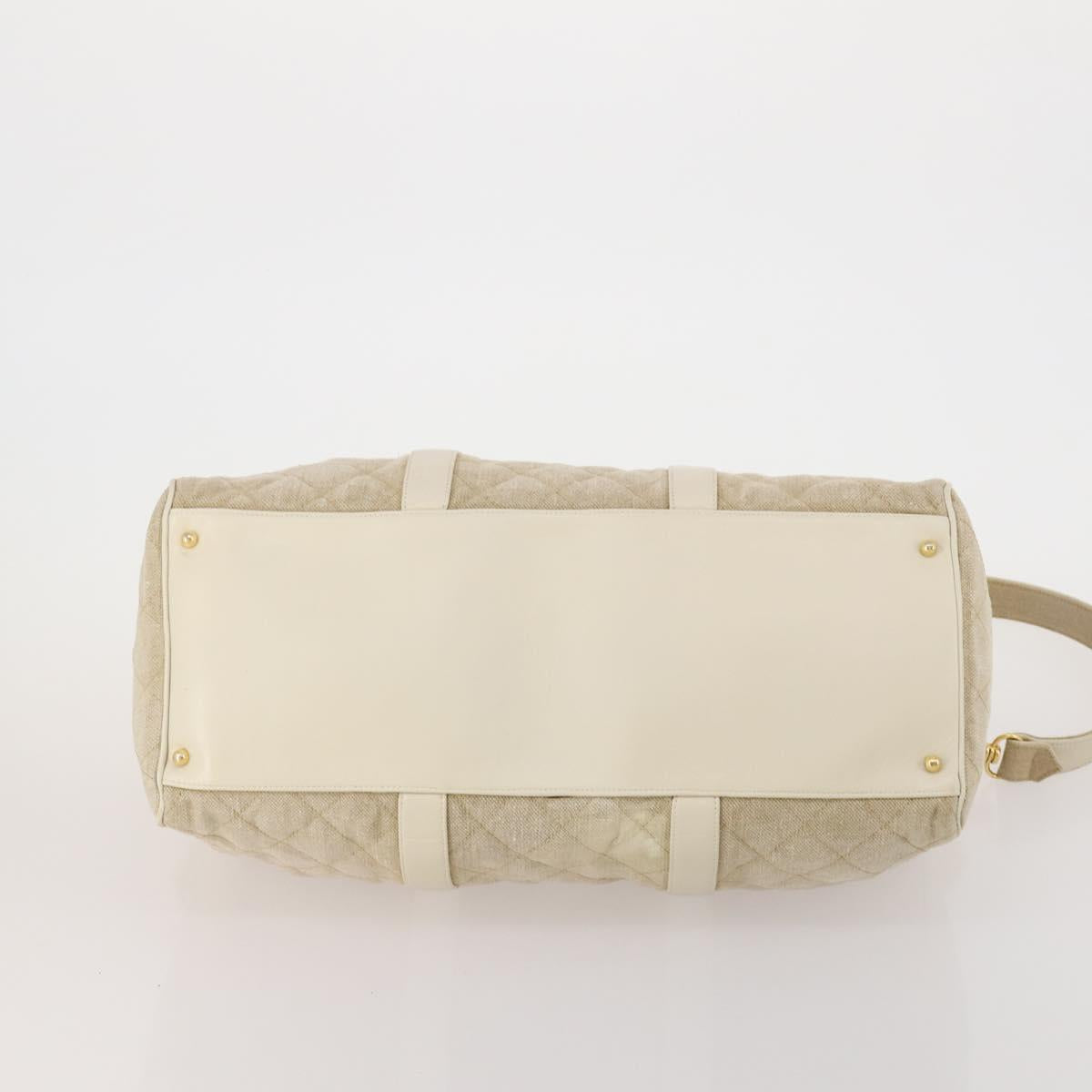 CHANEL Matelasse Boston Bag Canvas 2way Beige Gold Tone CC Auth 196428A