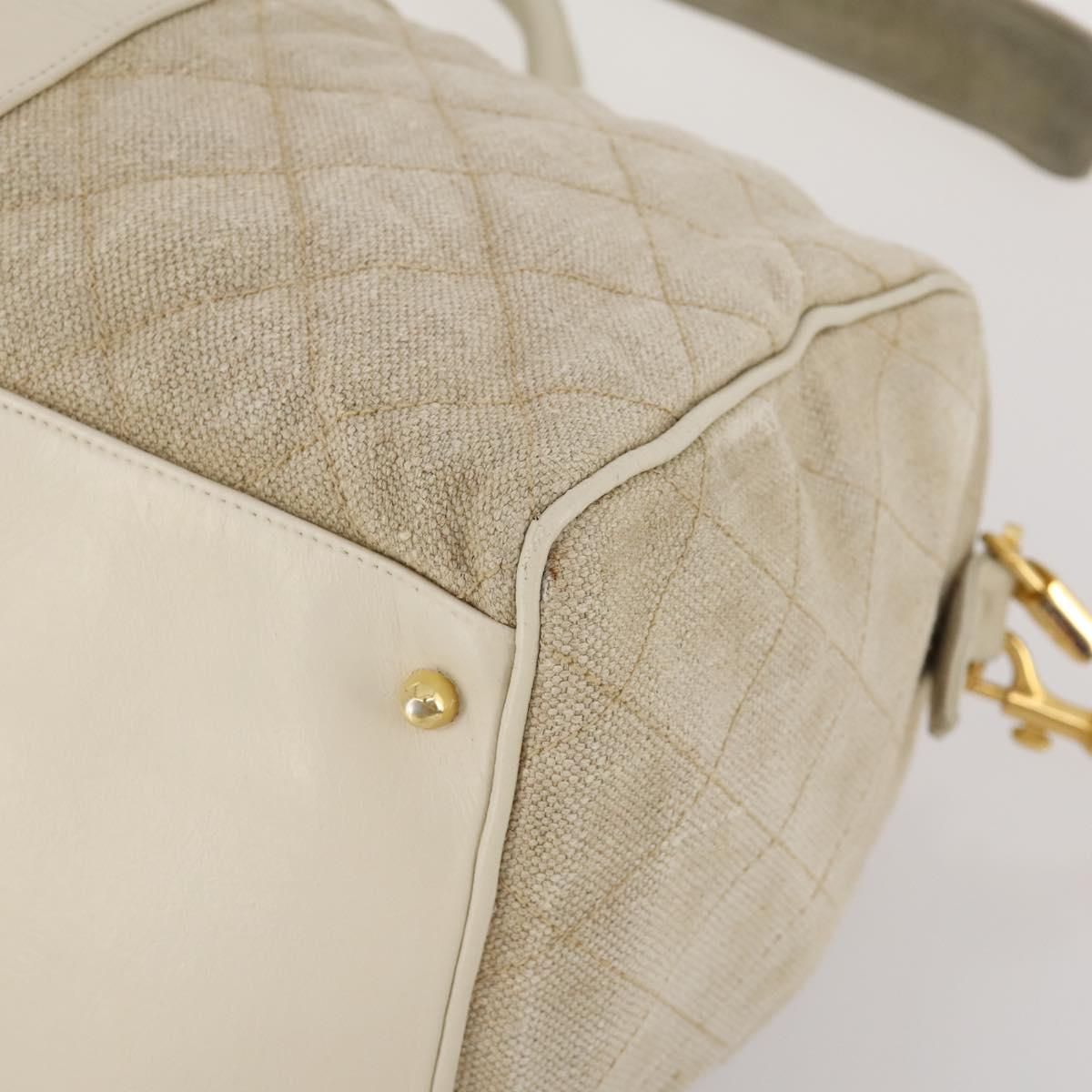 CHANEL Matelasse Boston Bag Canvas 2way Beige Gold Tone CC Auth 196428A