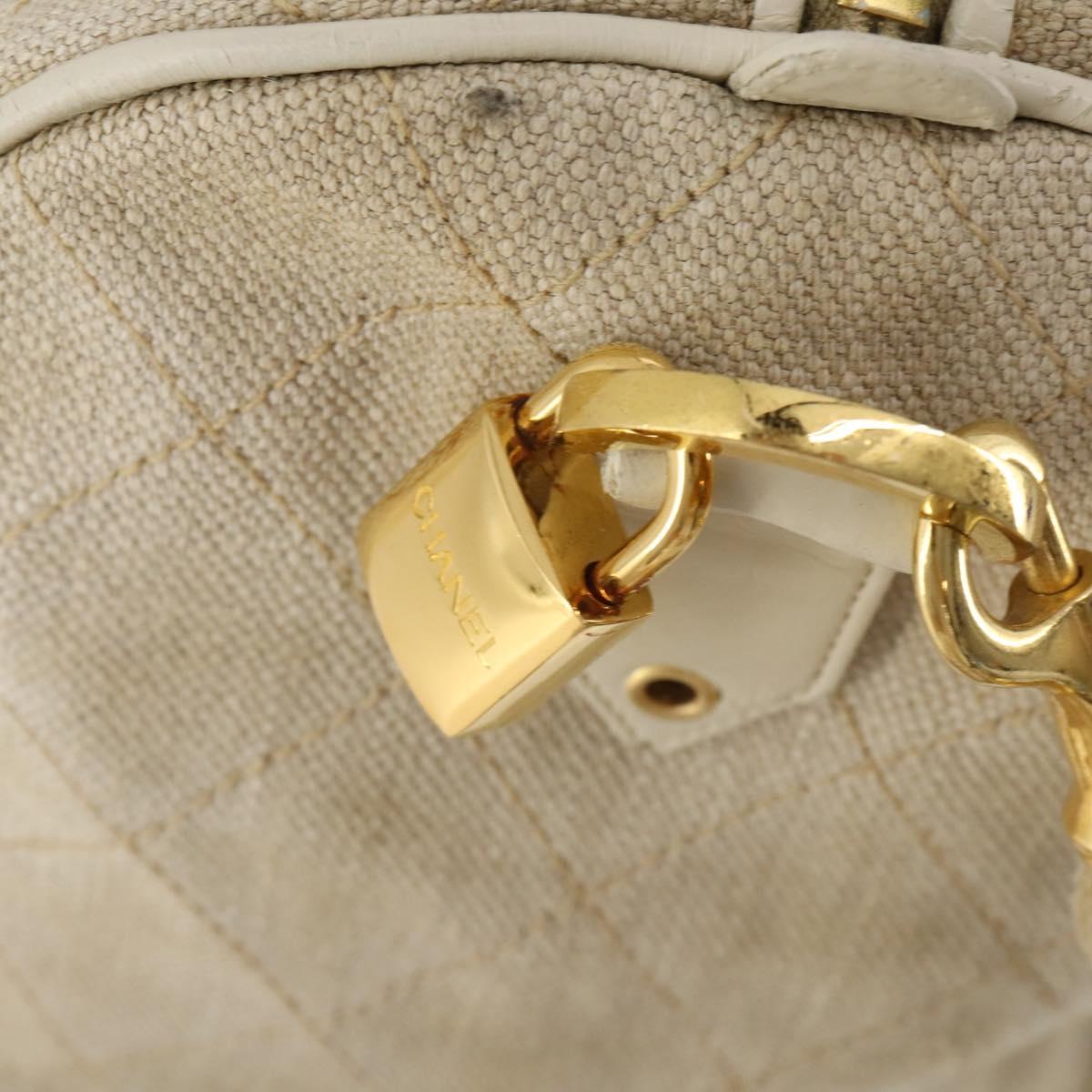 CHANEL Matelasse Boston Bag Canvas 2way Beige Gold Tone CC Auth 196428A