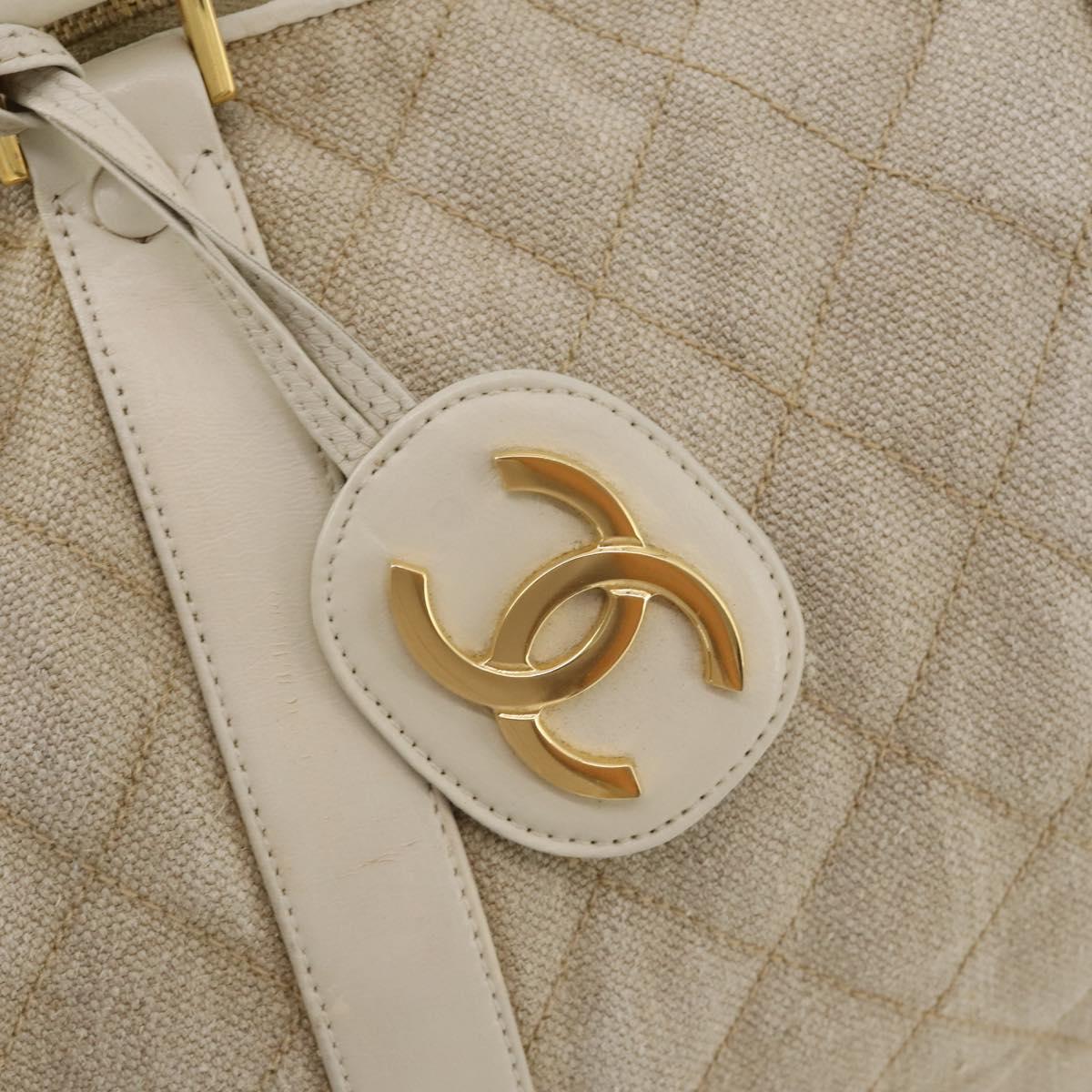 CHANEL Matelasse Boston Bag Canvas 2way Beige Gold Tone CC Auth 196428A