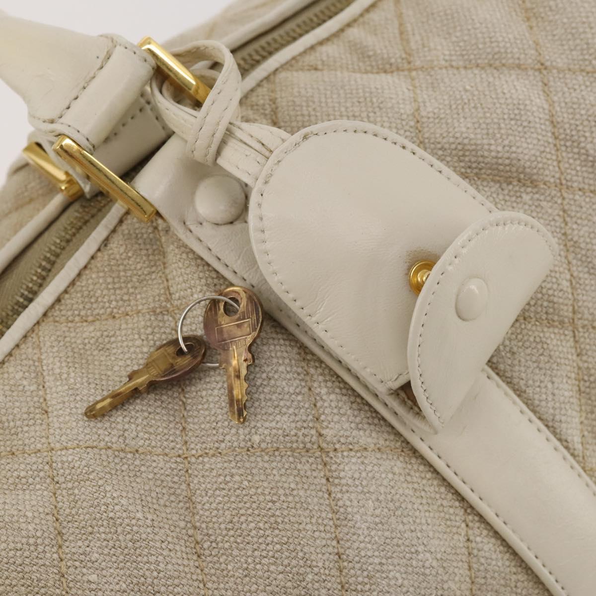 CHANEL Matelasse Boston Bag Canvas 2way Beige Gold Tone CC Auth 196428A