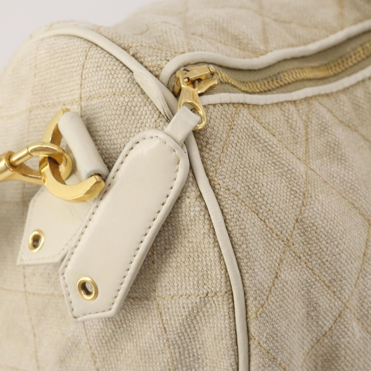 CHANEL Matelasse Boston Bag Canvas 2way Beige Gold Tone CC Auth 196428A