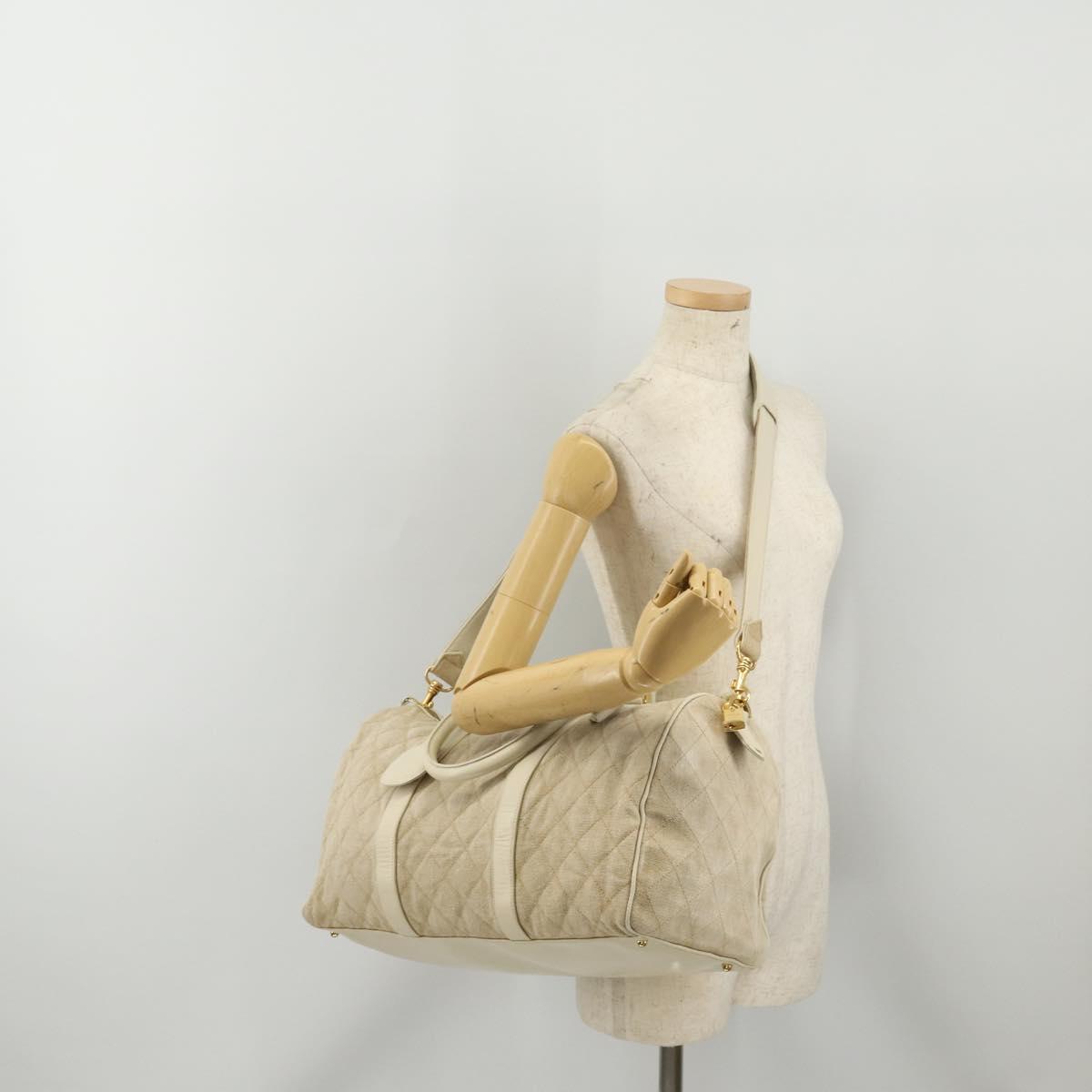 CHANEL Matelasse Boston Bag Canvas 2way Beige Gold Tone CC Auth 196428A