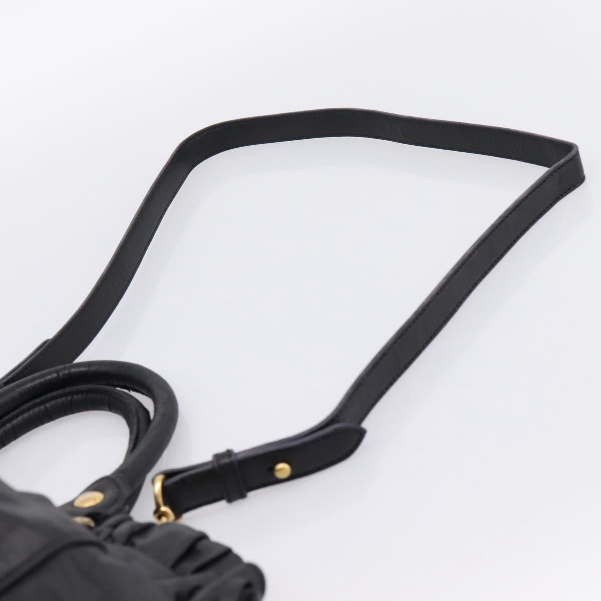 Miu Miu Vitellolux Hand Bag Leather 2way Black Gold Tone Auth 196431