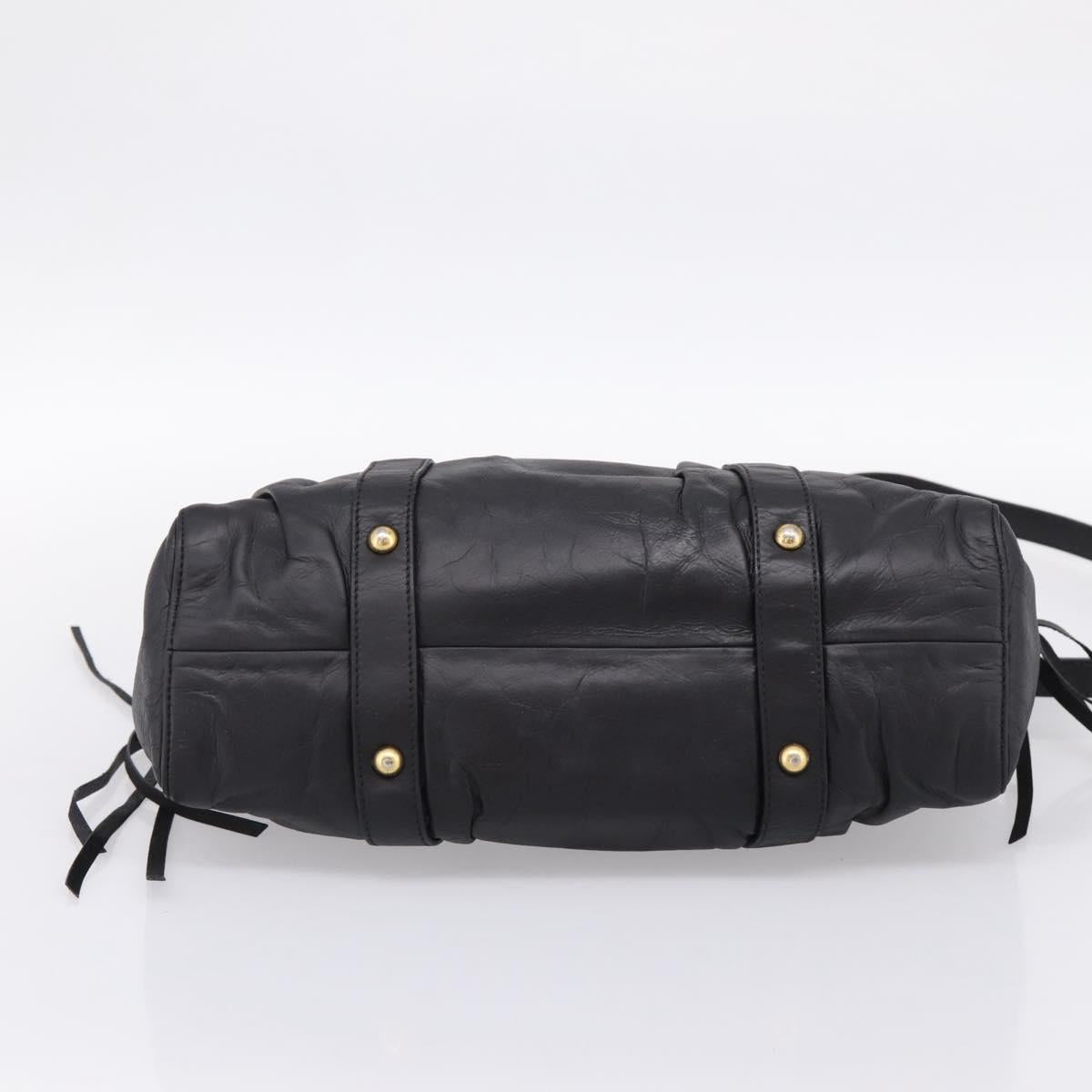 Miu Miu Vitellolux Hand Bag Leather 2way Black Gold Tone Auth 196431