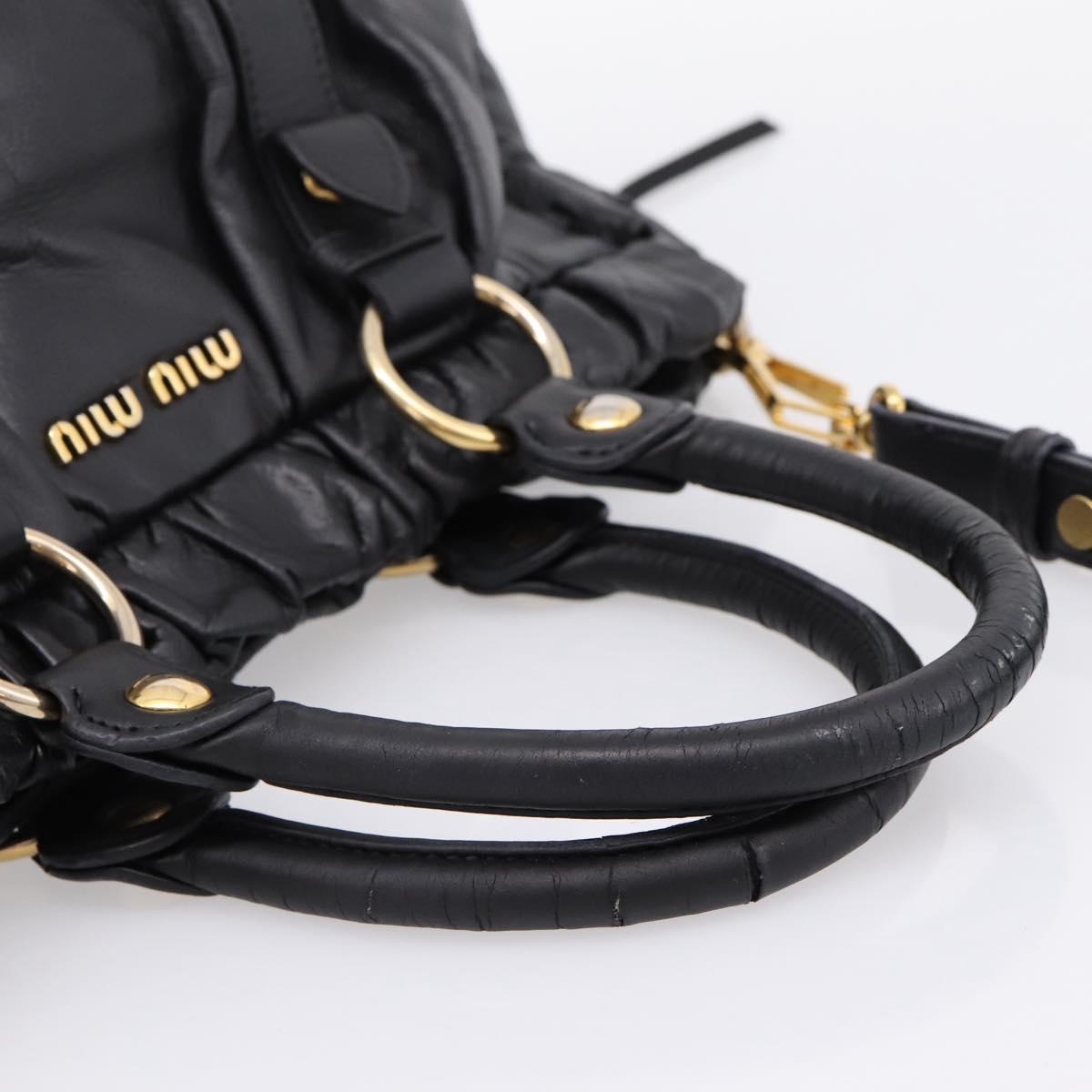 Miu Miu Vitellolux Hand Bag Leather 2way Black Gold Tone Auth 196431
