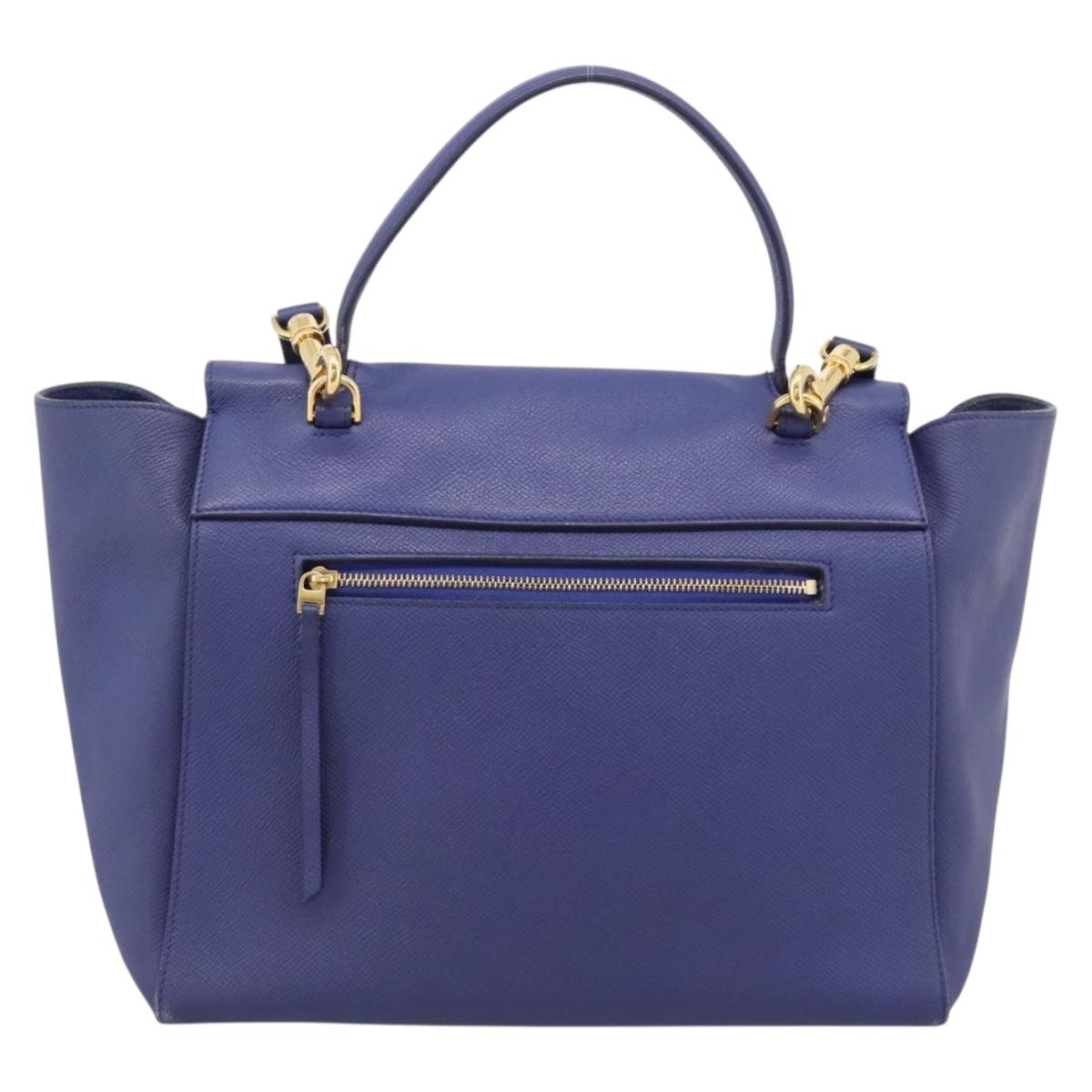 CELINE Belt Bag Hand Bag Leather 2way Blue Gold Tone Auth 196432