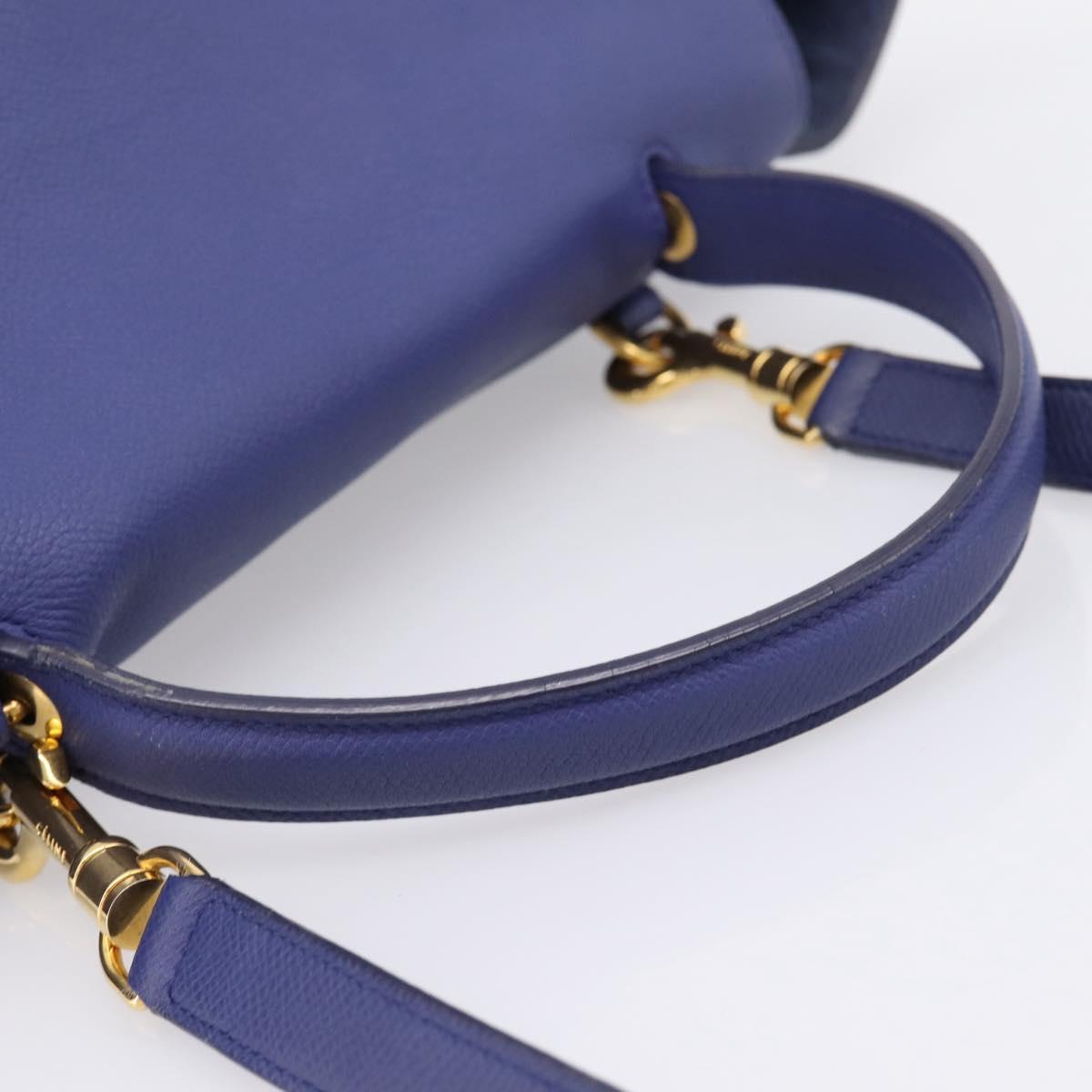 CELINE Belt Bag Hand Bag Leather 2way Blue Gold Tone Auth 196432