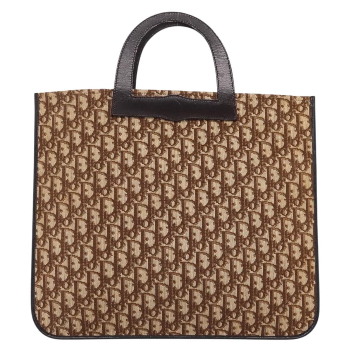 Christian Dior Trotter Canvas Hand Bag Beige Gold Tone Auth 196433A