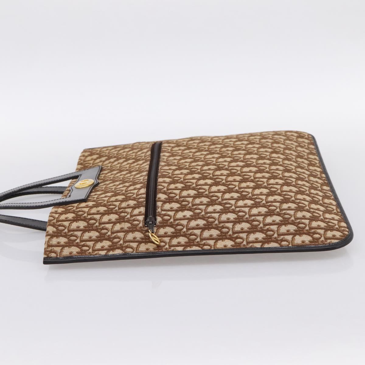 Christian Dior Trotter Canvas Hand Bag Beige Gold Tone Auth 196433A