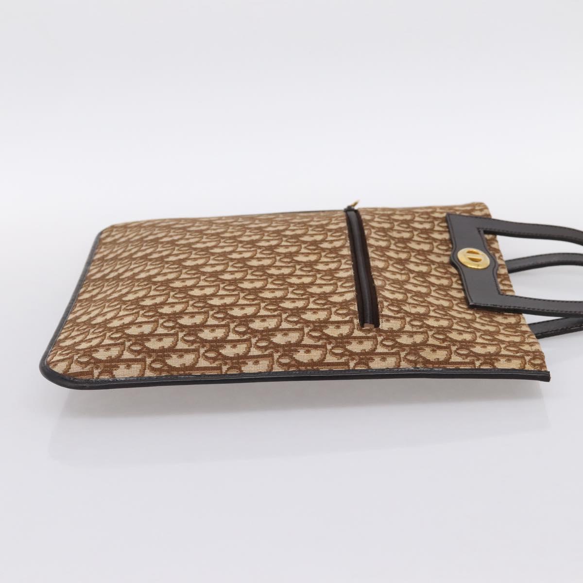 Christian Dior Trotter Canvas Hand Bag Beige Gold Tone Auth 196433A