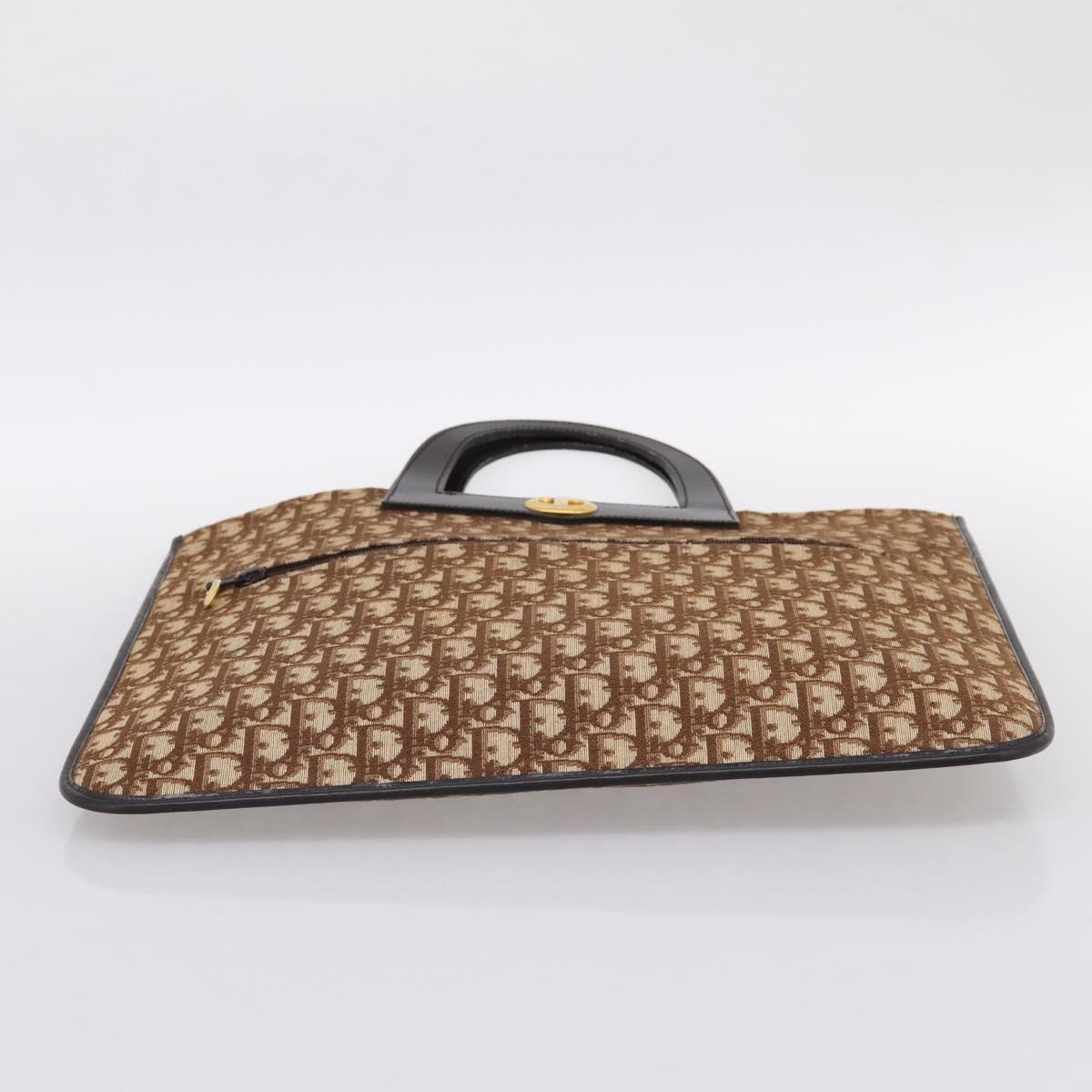 Christian Dior Trotter Canvas Hand Bag Beige Gold Tone Auth 196433A