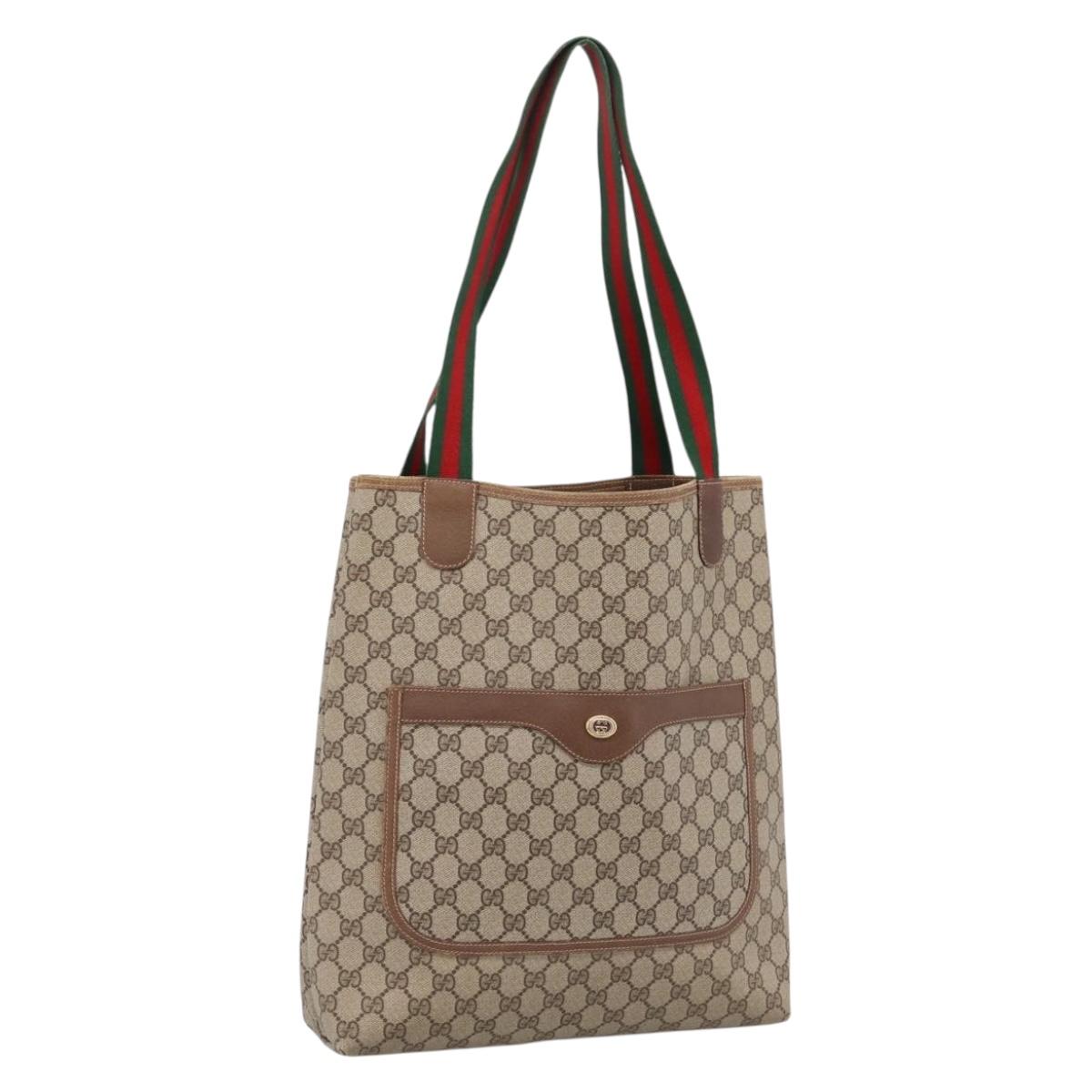 GUCCI GG Supreme Web Sherry Line Tote Bag PVC Beige Gold 40 02 003 Auth 196434