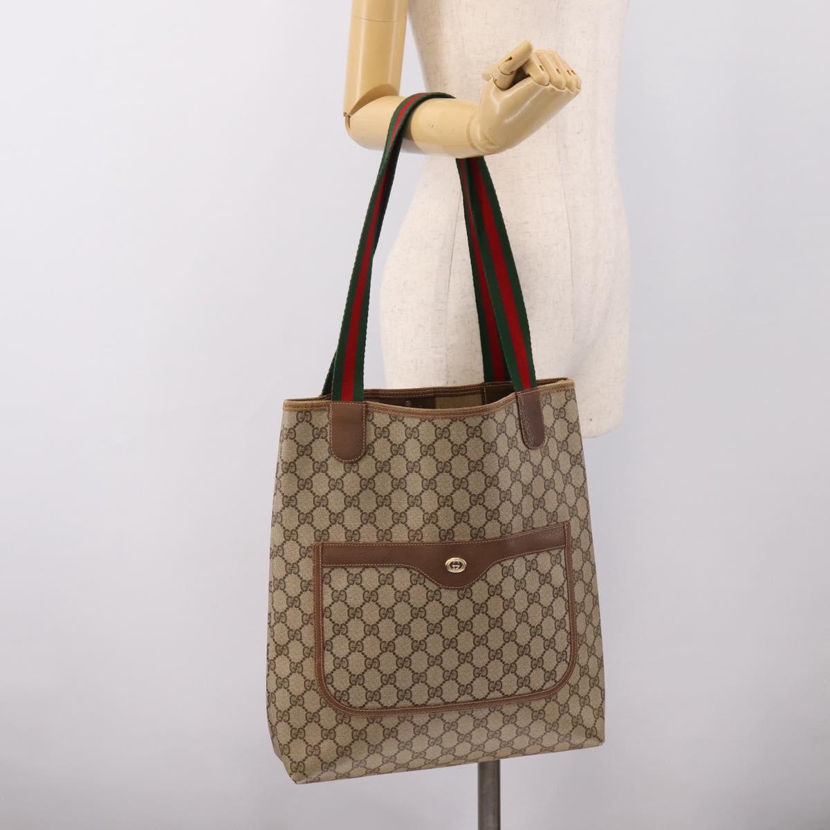 GUCCI GG Supreme Web Sherry Line Tote Bag PVC Beige Gold 40 02 003 Auth 196434