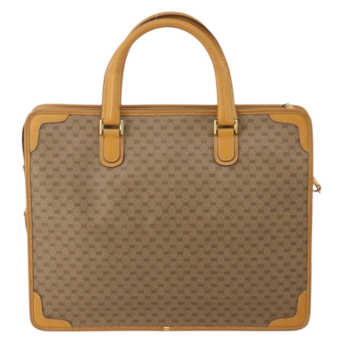 GUCCI Micro GG Hand Bag PVC Leather 2way Beige Gold Tone 015 1080025 Auth 196435