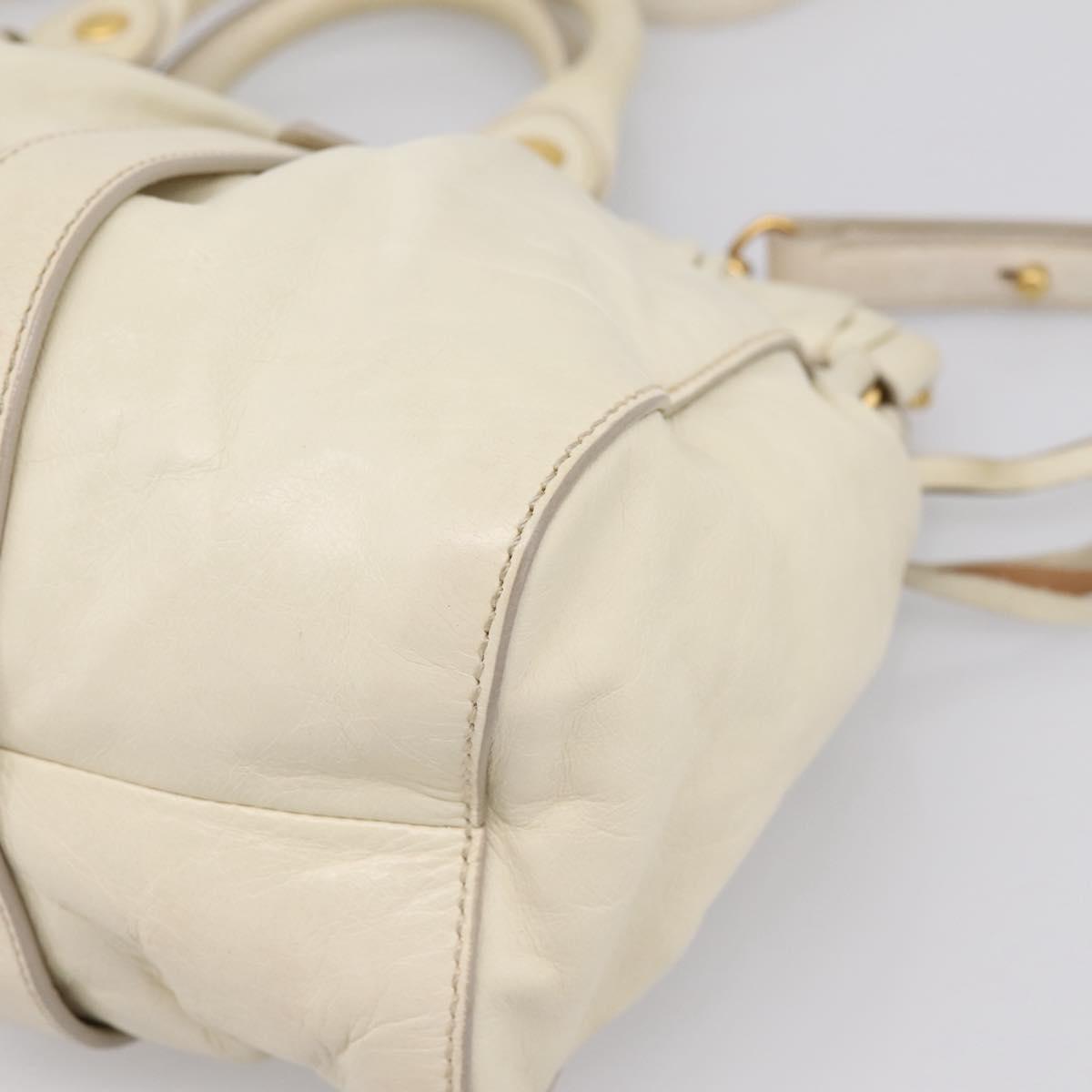 Miu Miu Vitellolux Hand Bag Leather 2way Ivory Gold Tone Auth 196439A