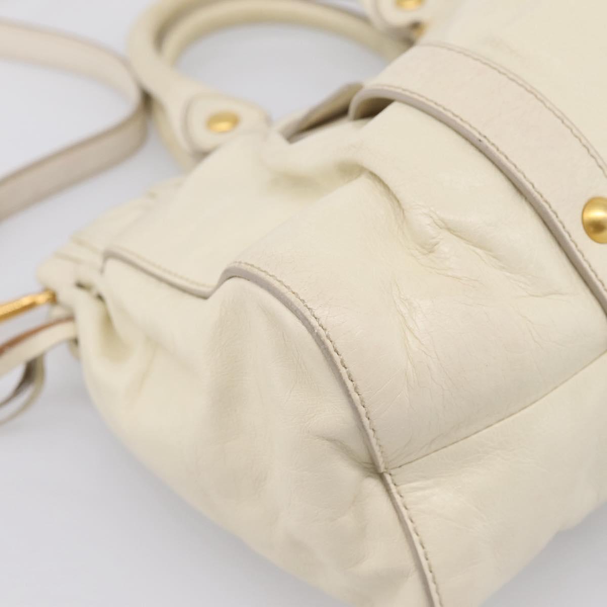 Miu Miu Vitellolux Hand Bag Leather 2way Ivory Gold Tone Auth 196439A