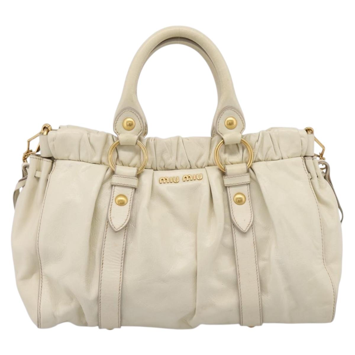 Miu Miu Vitellolux Hand Bag Leather 2way Ivory Gold Tone Auth 196439A