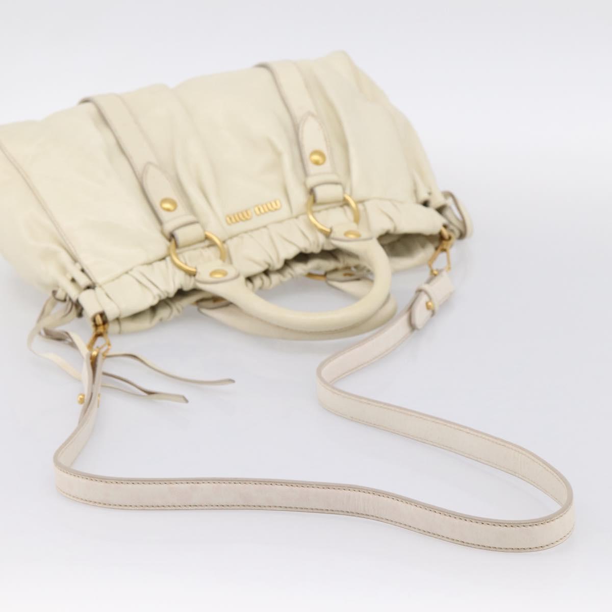 Miu Miu Vitellolux Hand Bag Leather 2way Ivory Gold Tone Auth 196439A