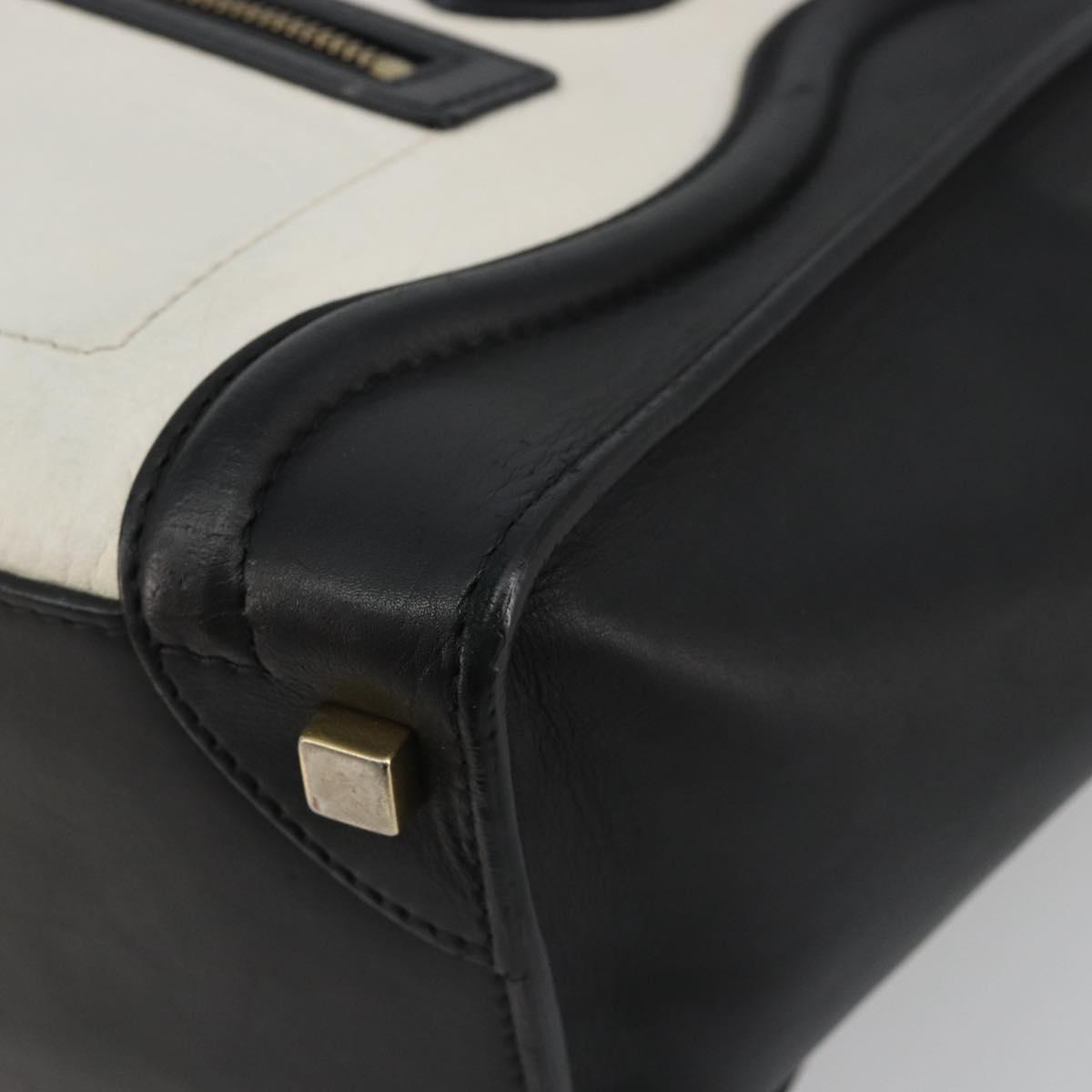CELINE Luggage Micro Shopper Hand Bag Leather White Gold Tone Auth 196440A