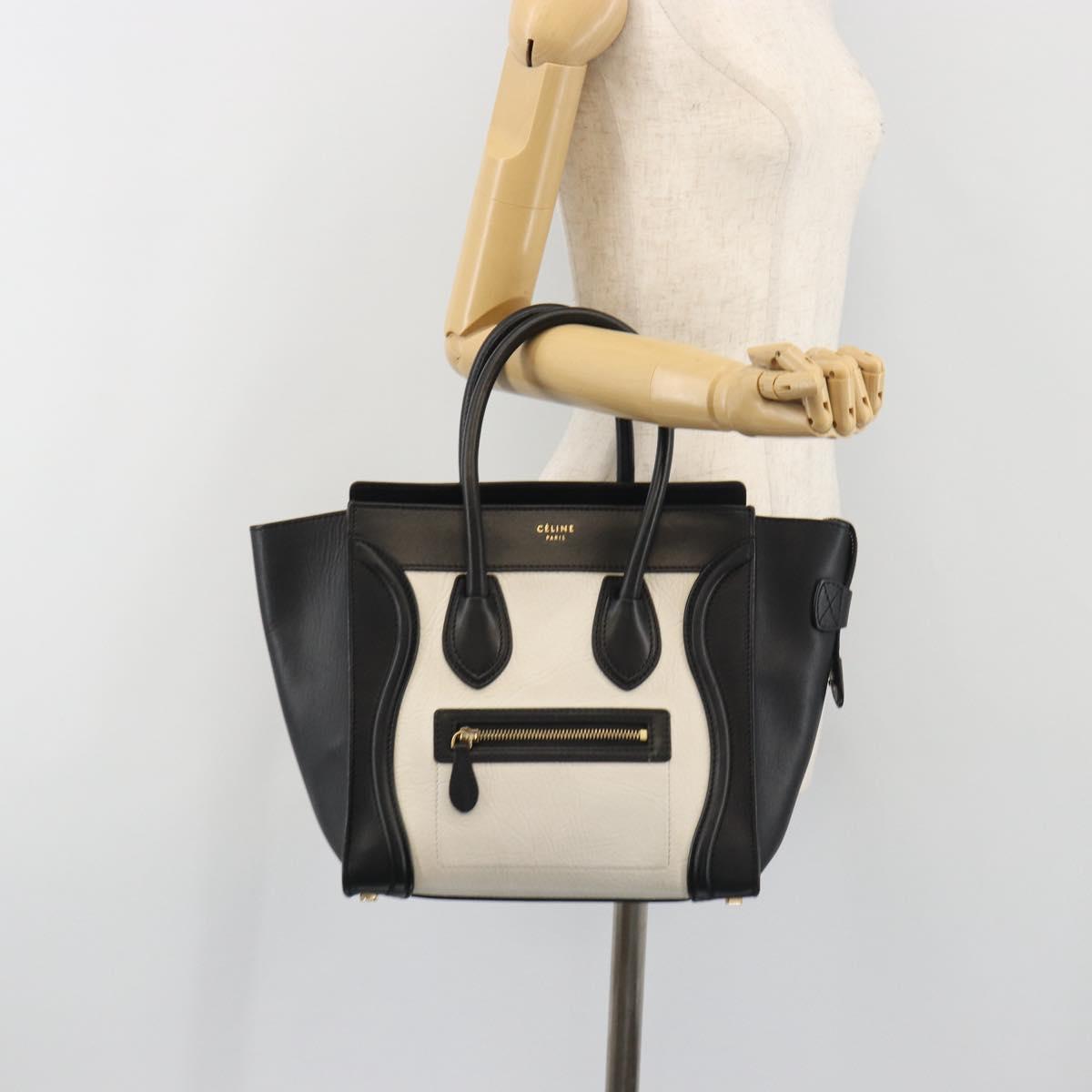 CELINE Luggage Micro Shopper Hand Bag Leather White Gold Tone Auth 196440A