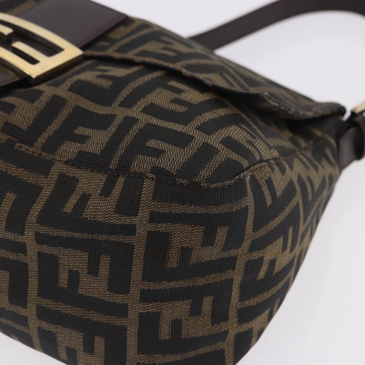 FENDI Zucca Canvas Mamma Baguette Shoulder Bag Brown Black Auth 196441V
